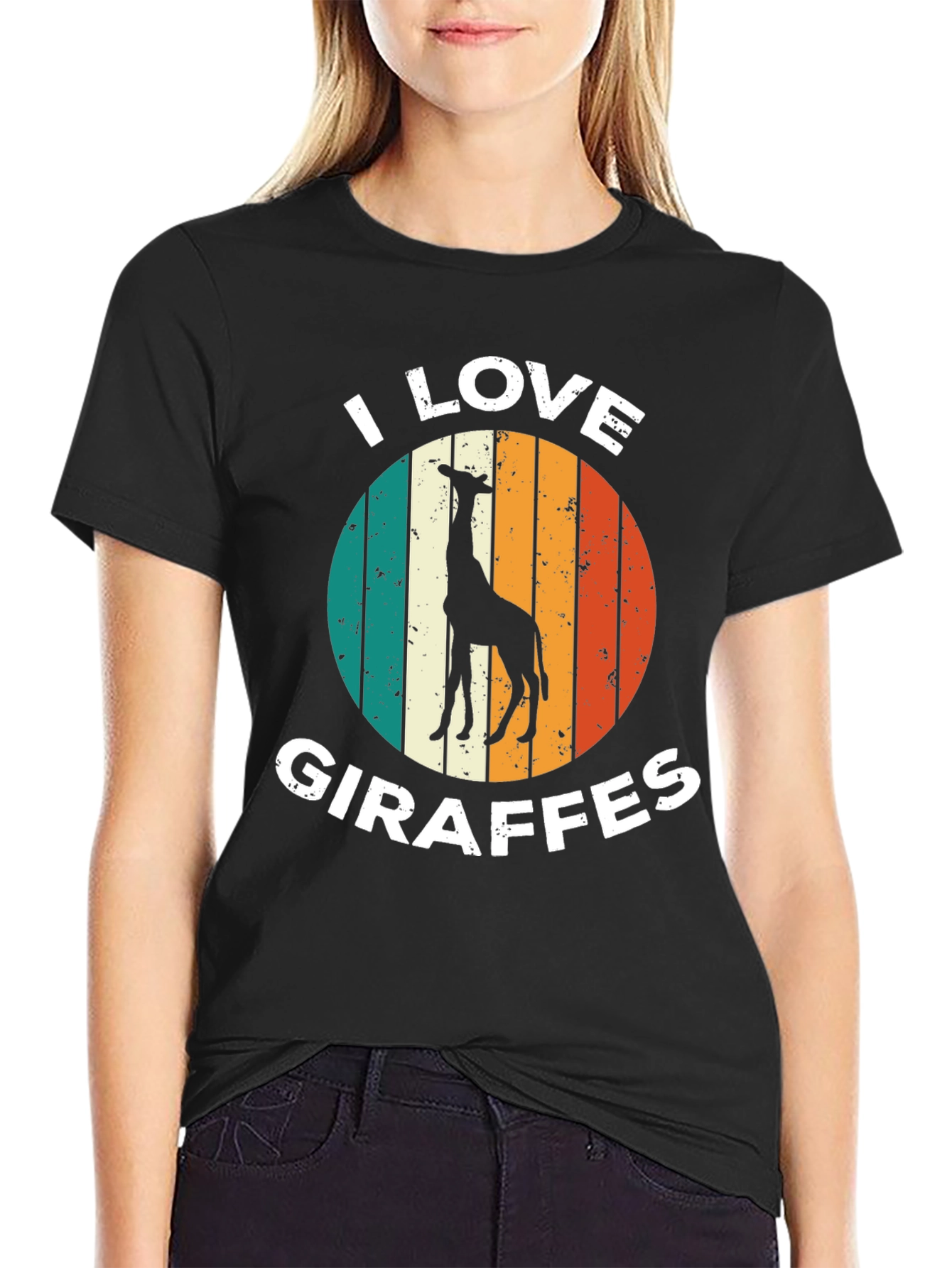 Black I Love Giraffes T-Shirt Retro Style view 2
