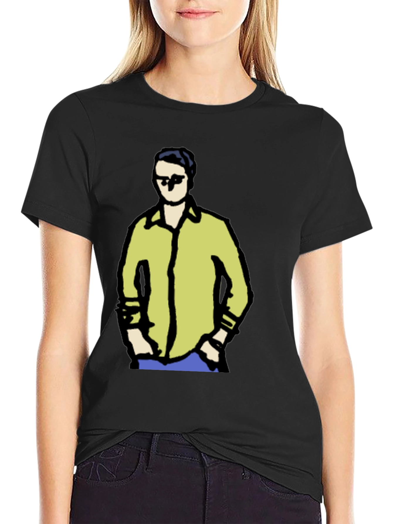 Black Cool Cartoon Guy Graphic Tee - Black view 2