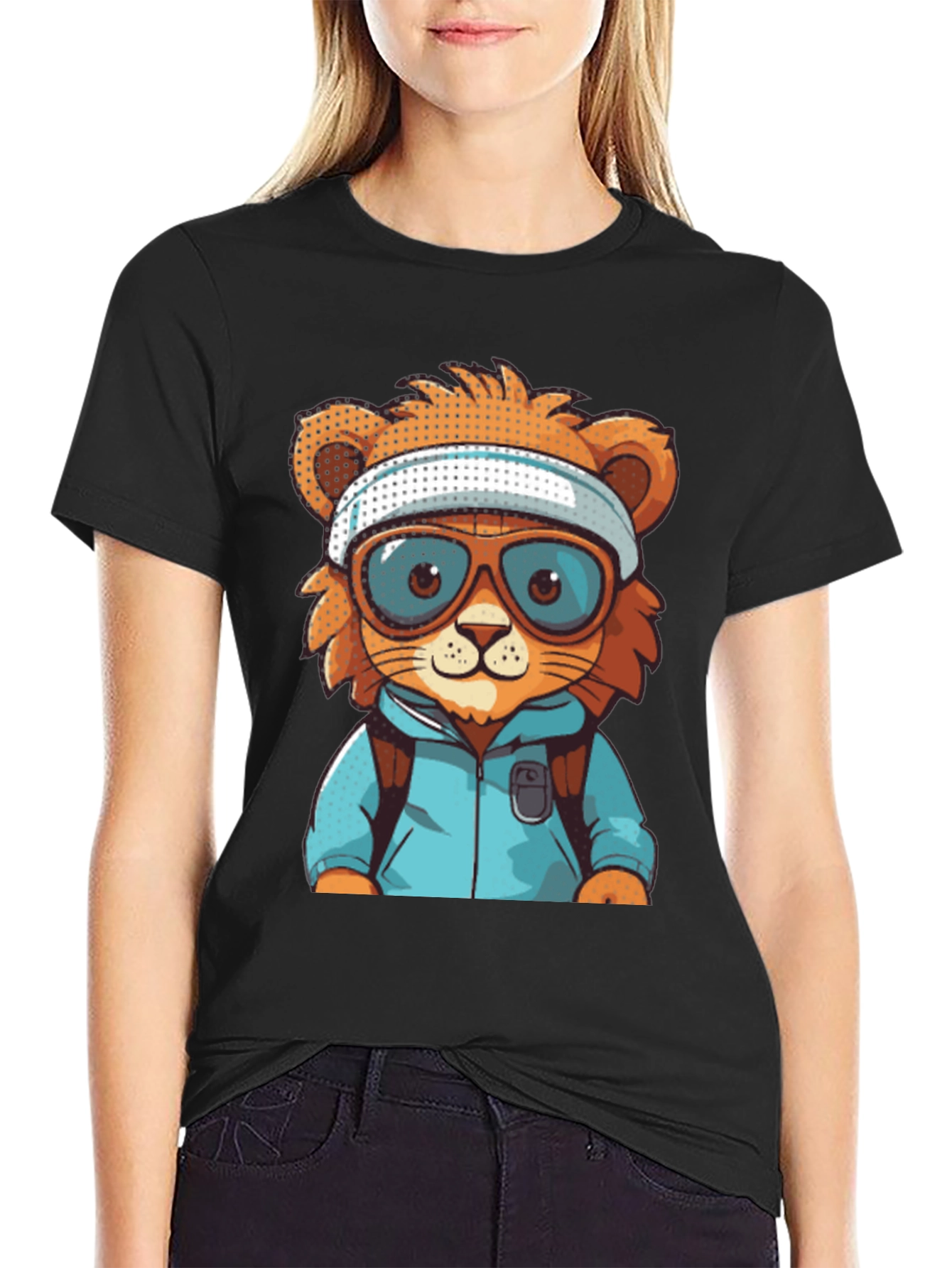 Black Cartoon Lion T-Shirt view 2