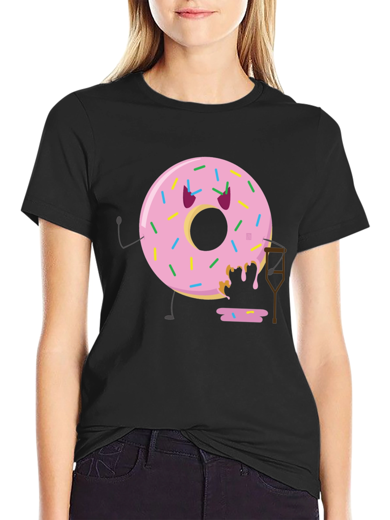 Black Funny Injured Donut T-Shirt view 2