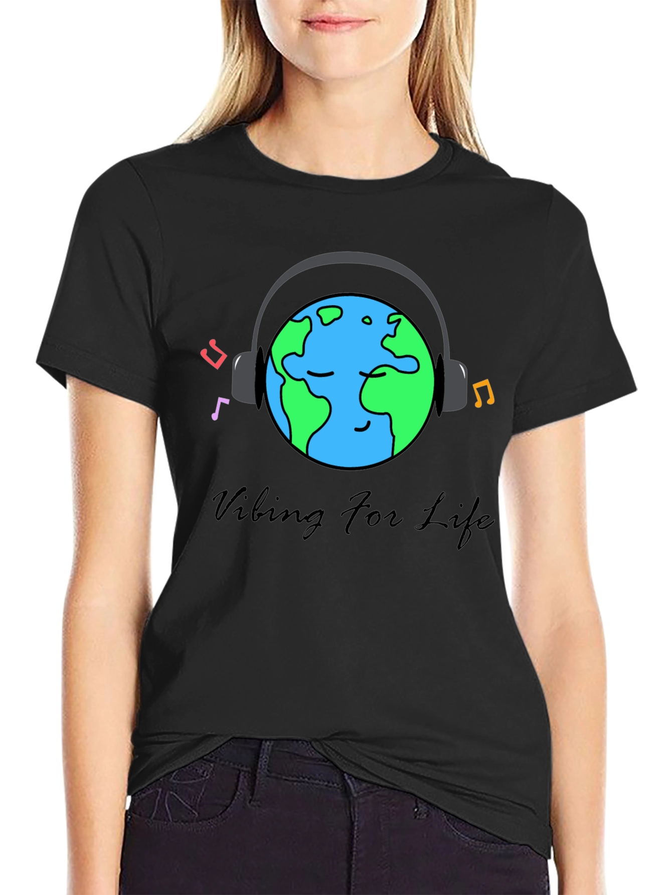 Black Vibing For Life Black Graphic Tee view 2