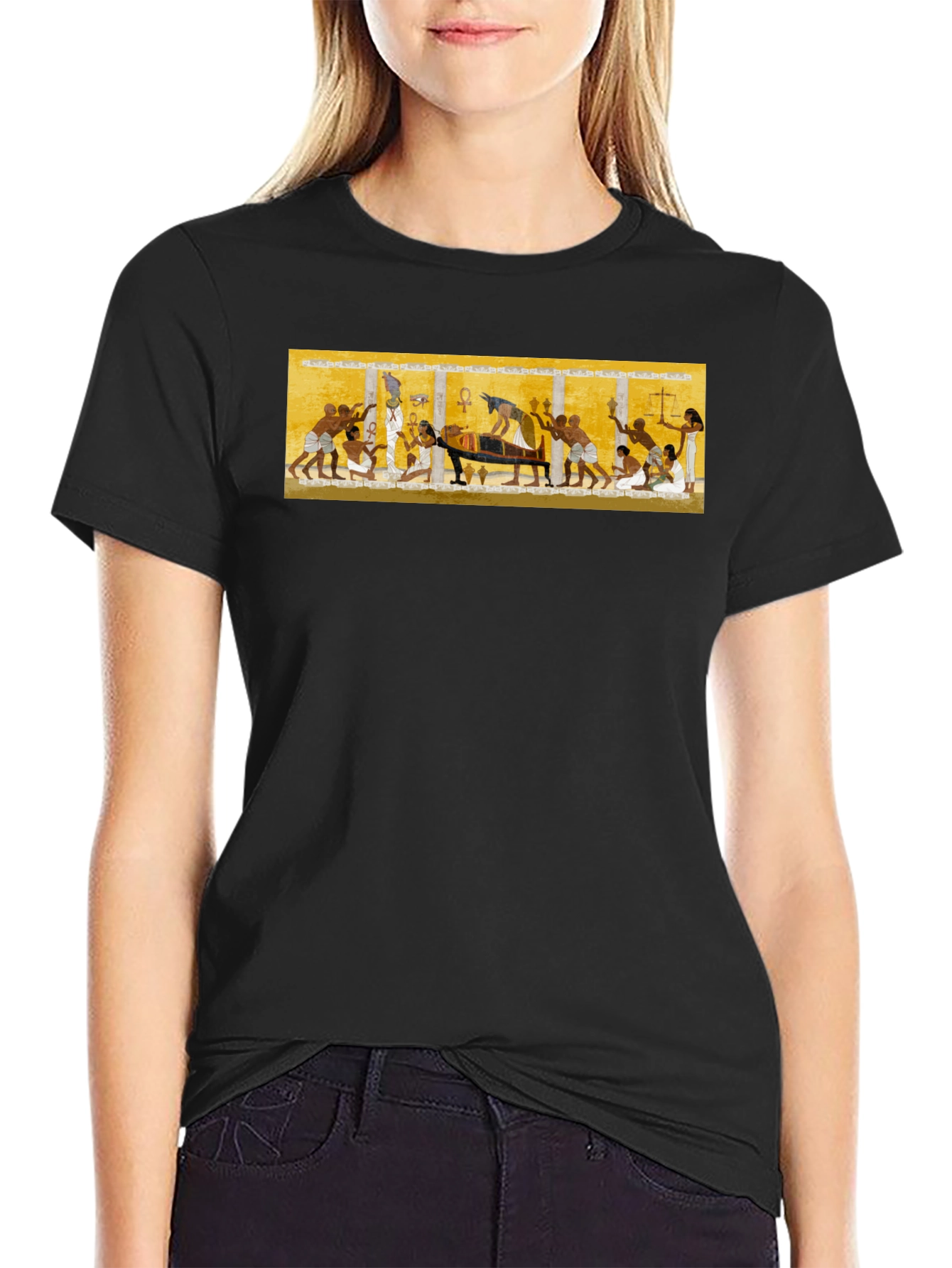 Black Egyptian Art Print Black Tee - Unisex view 2