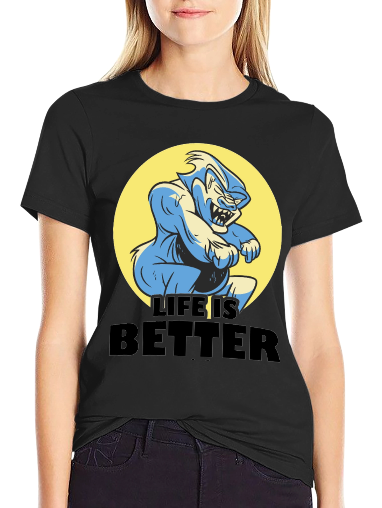 Black Life is Better Cartoon Graphic Tee view 2