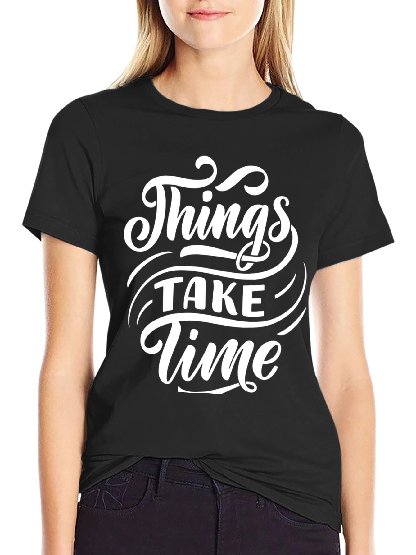 Black Things Take Time Graphic Black T-Shirt view 2