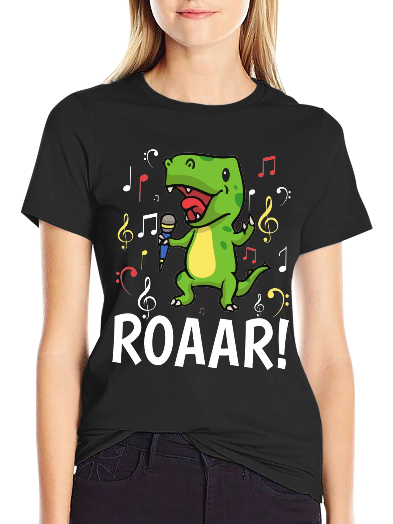 Black Dino Singer T-Shirt - Roar! view 2