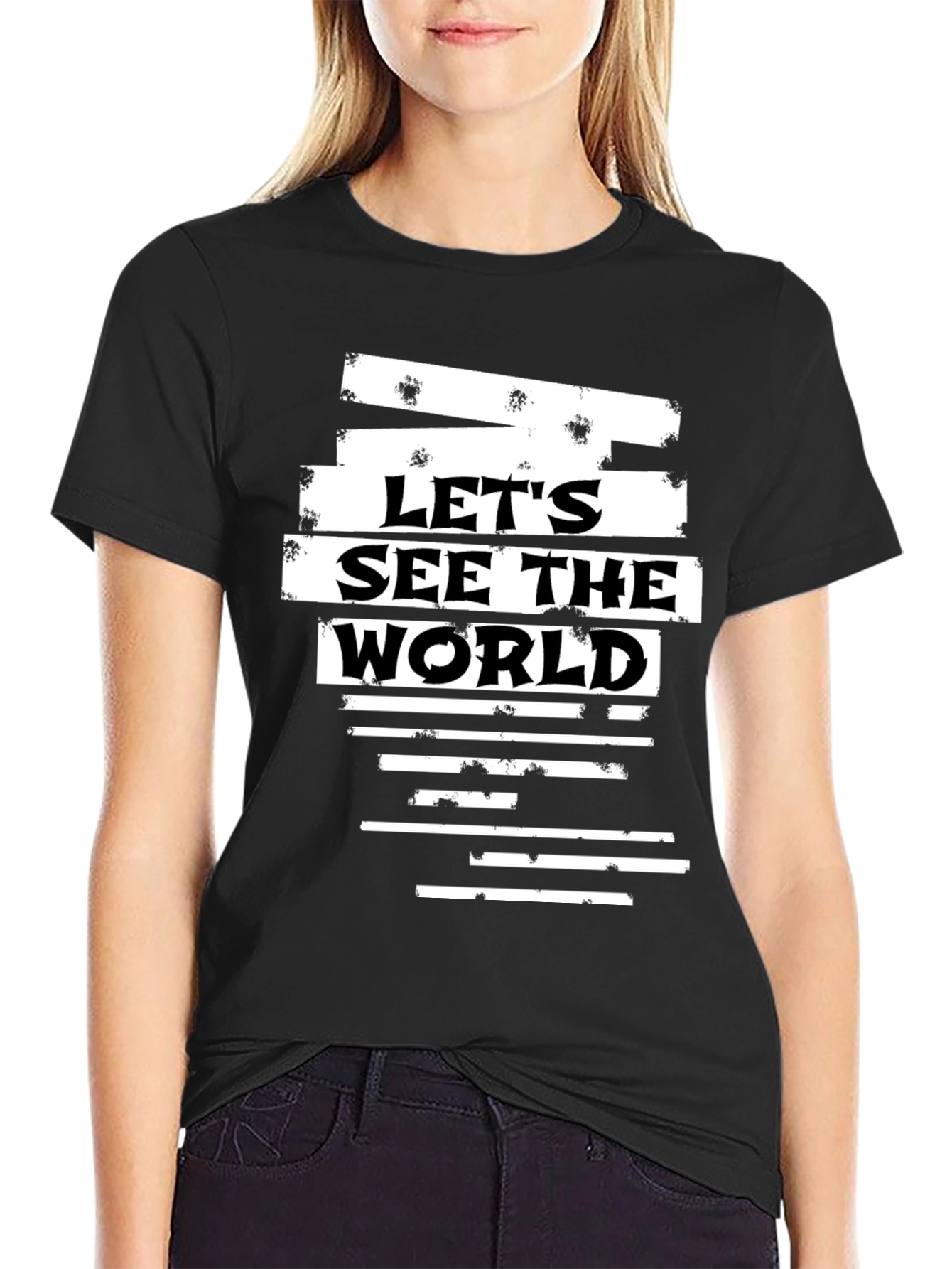 Black Let's See The World Graphic T-Shirt view 2