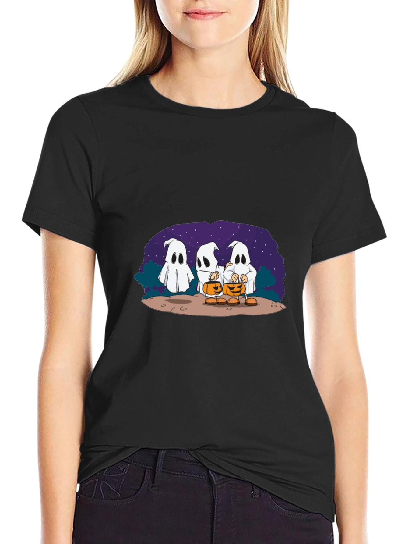 Black Halloween Ghost T-Shirt view 2