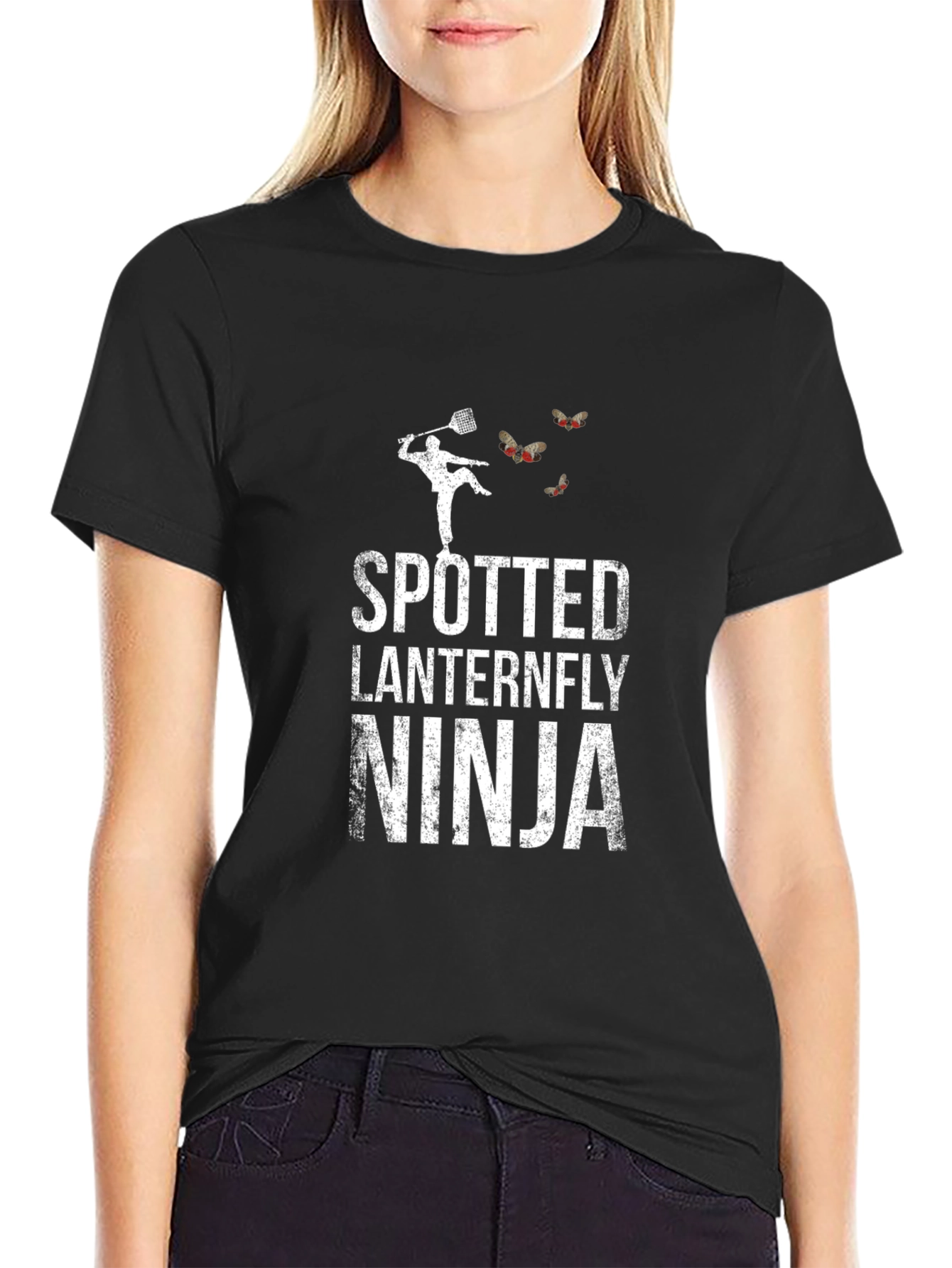 Black Spotted Lanternfly Ninja T-Shirt, Insect Humor Tee view 2