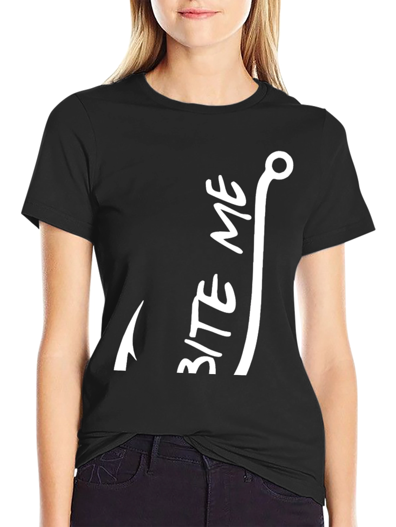Black Bite Me Fish Hook Graphic T-Shirt view 2