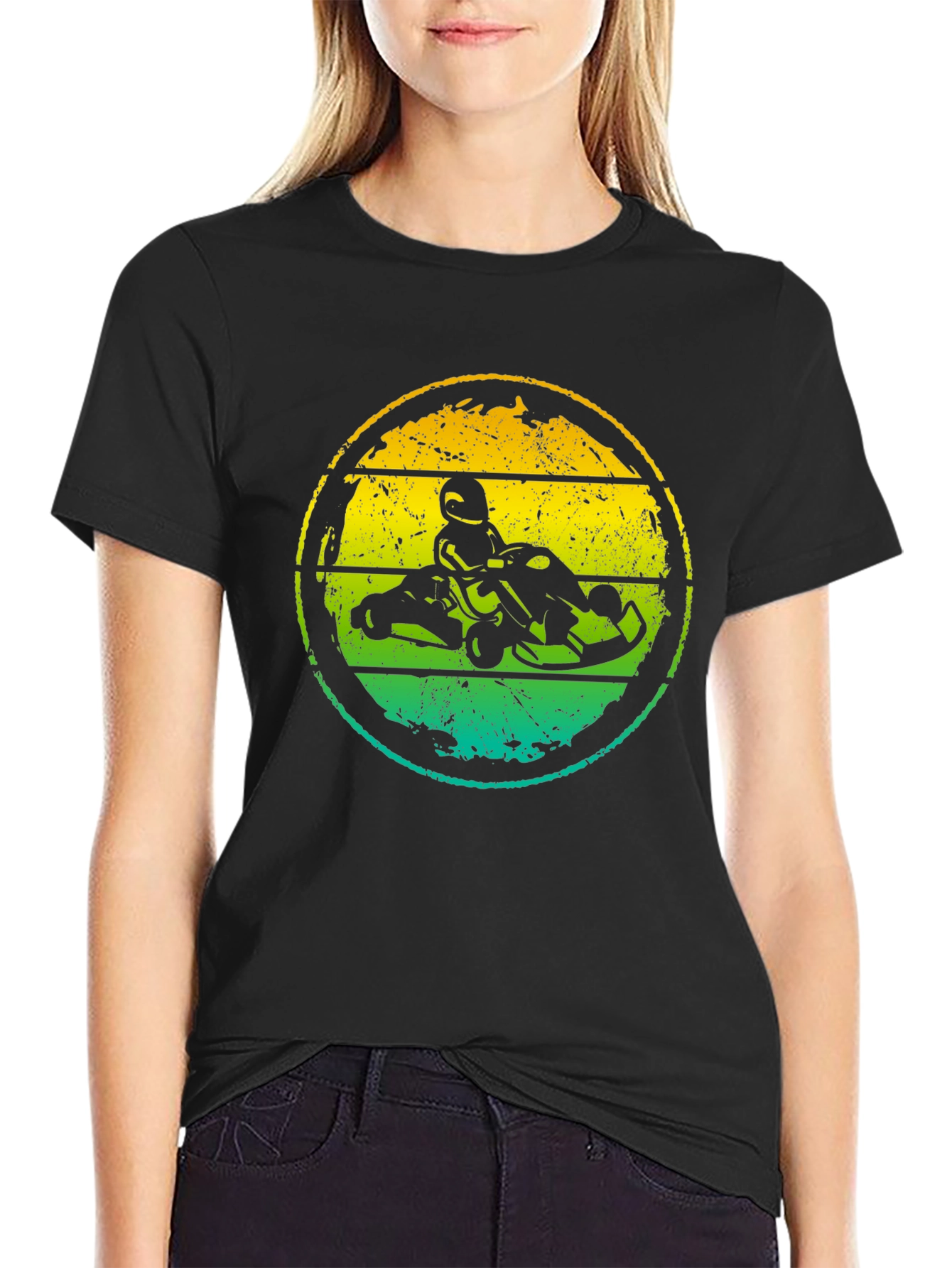 Black Retro Go-Kart Racing Graphic Tee view 2