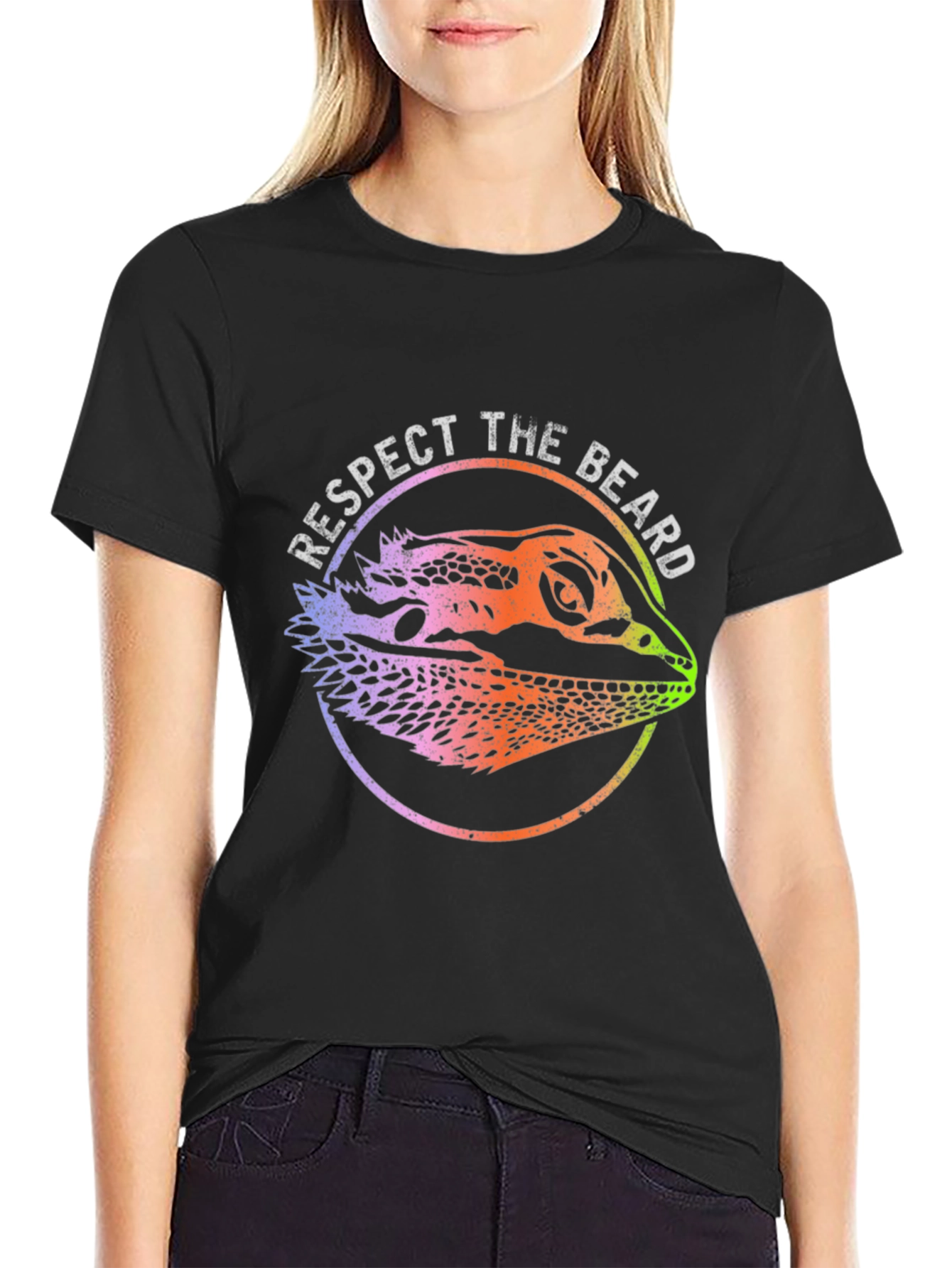 Black Respect the Beard Bearded Dragon Graphic Tee view 2