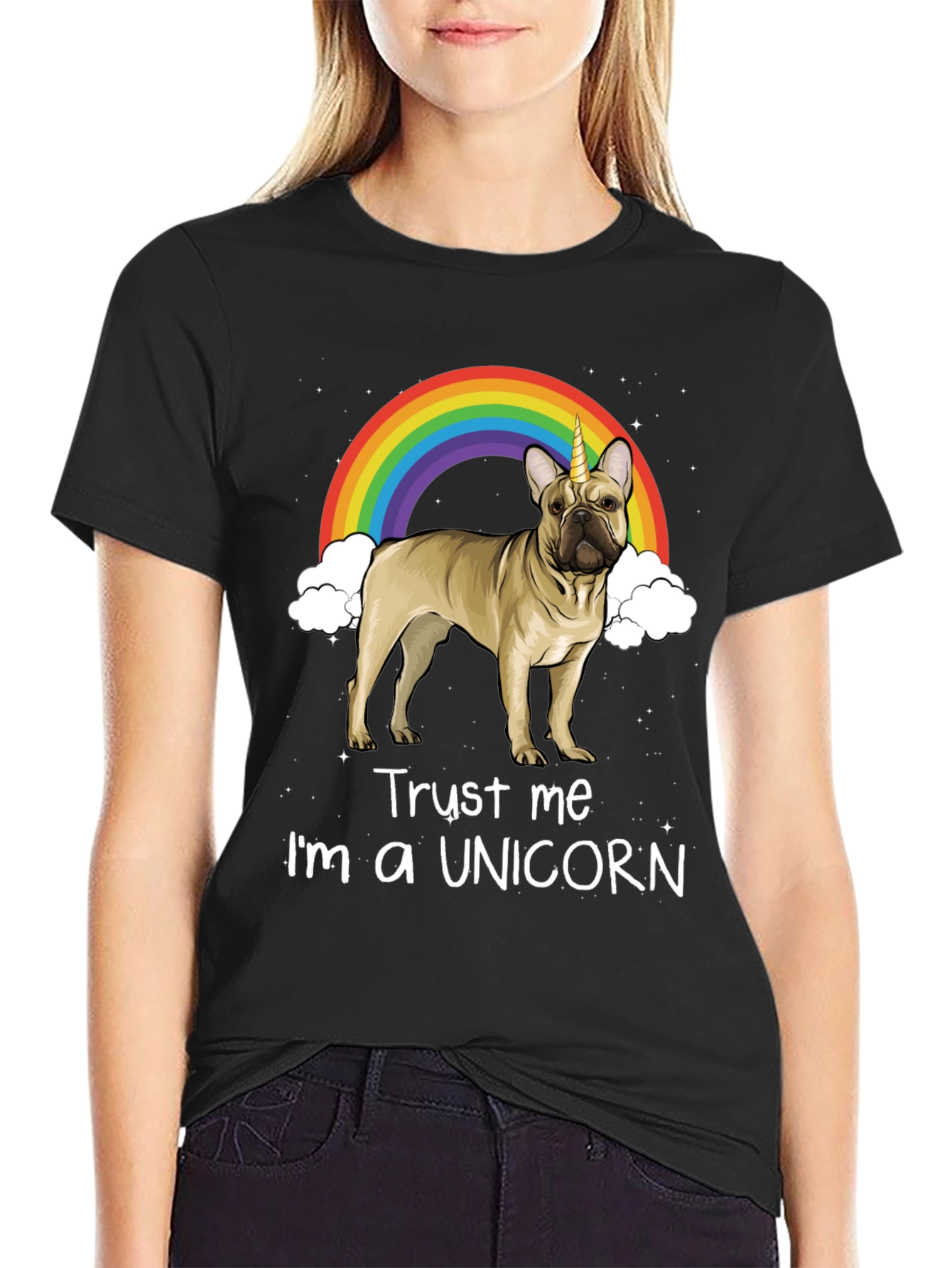 Black Unicorn French Bulldog Graphic Tee view 2
