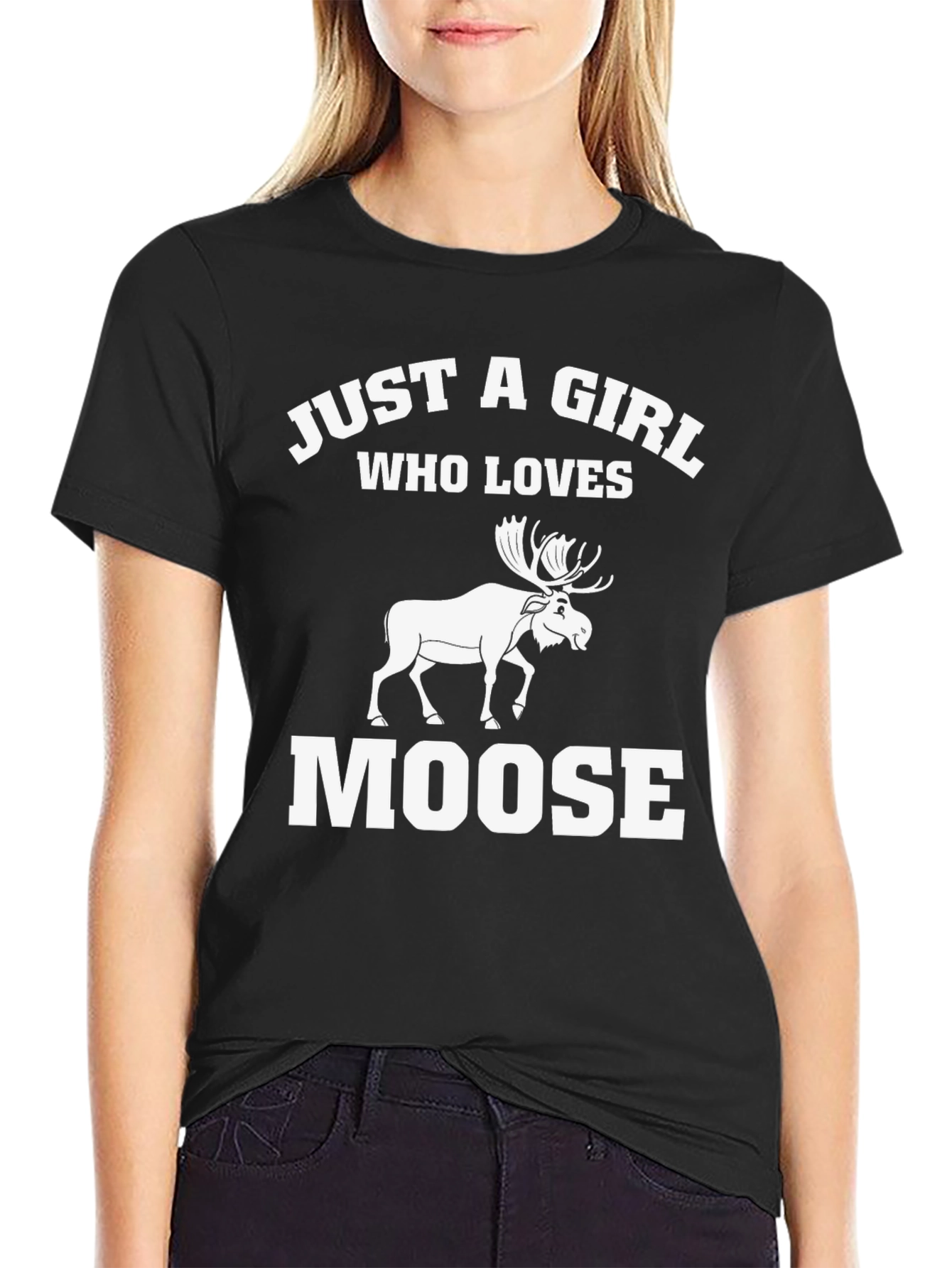 Black Just A Girl Who Loves Moose T-Shirt view 2