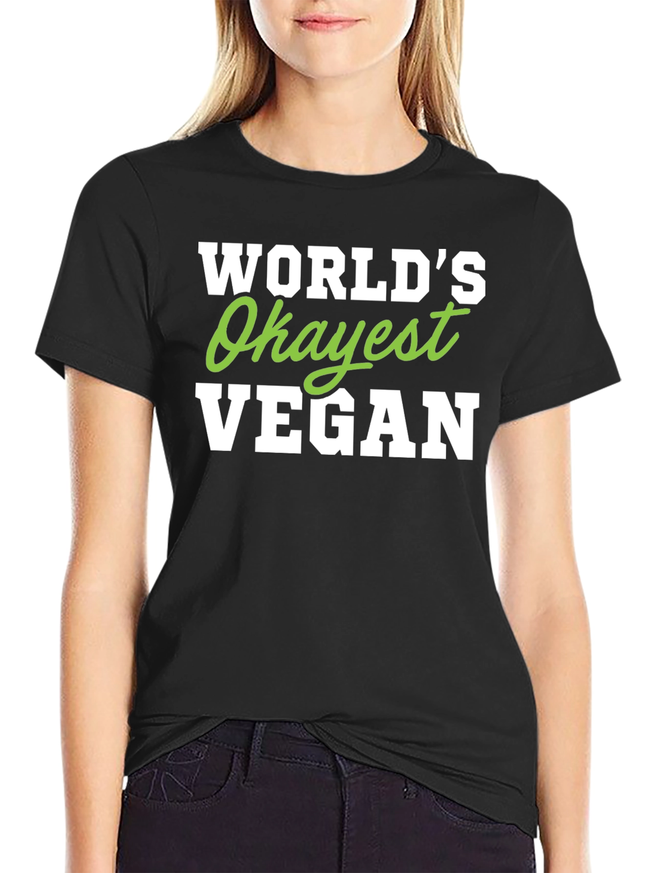 Black World's Okayest Vegan T-Shirt - Funny Vegan Tee view 2
