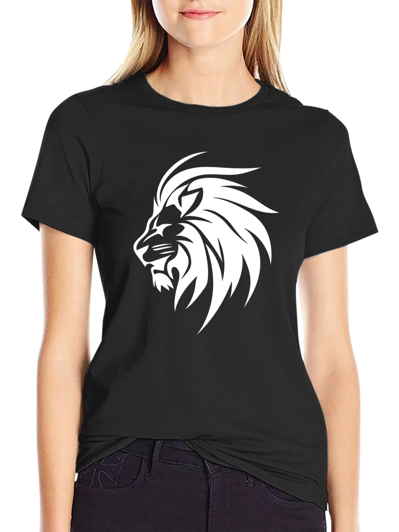 Black Bold Lion Graphic Tee - Black Cotton Blend view 2