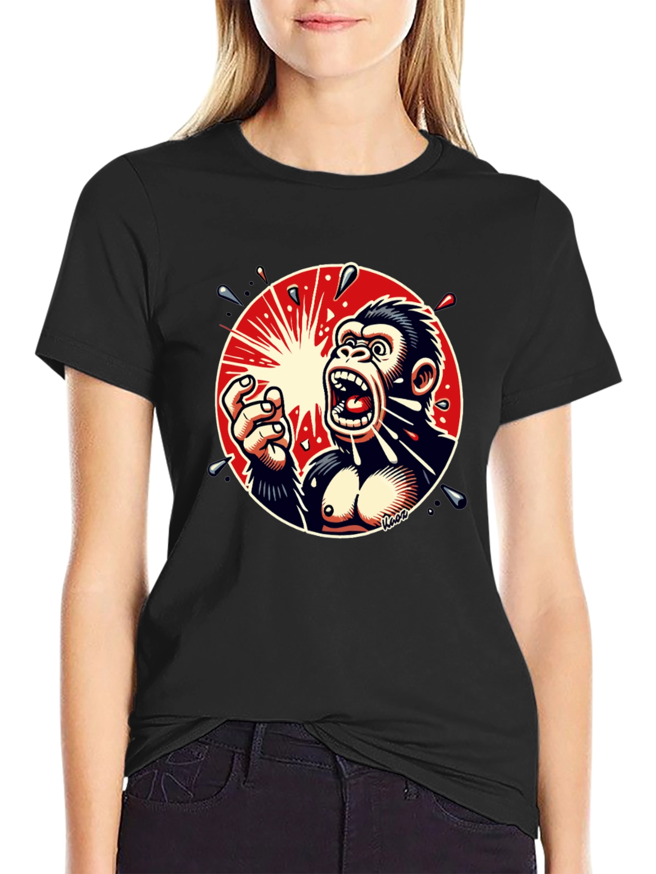 Black Screaming Gorilla Graphic Tee - Bold Black T-Shirt view 2