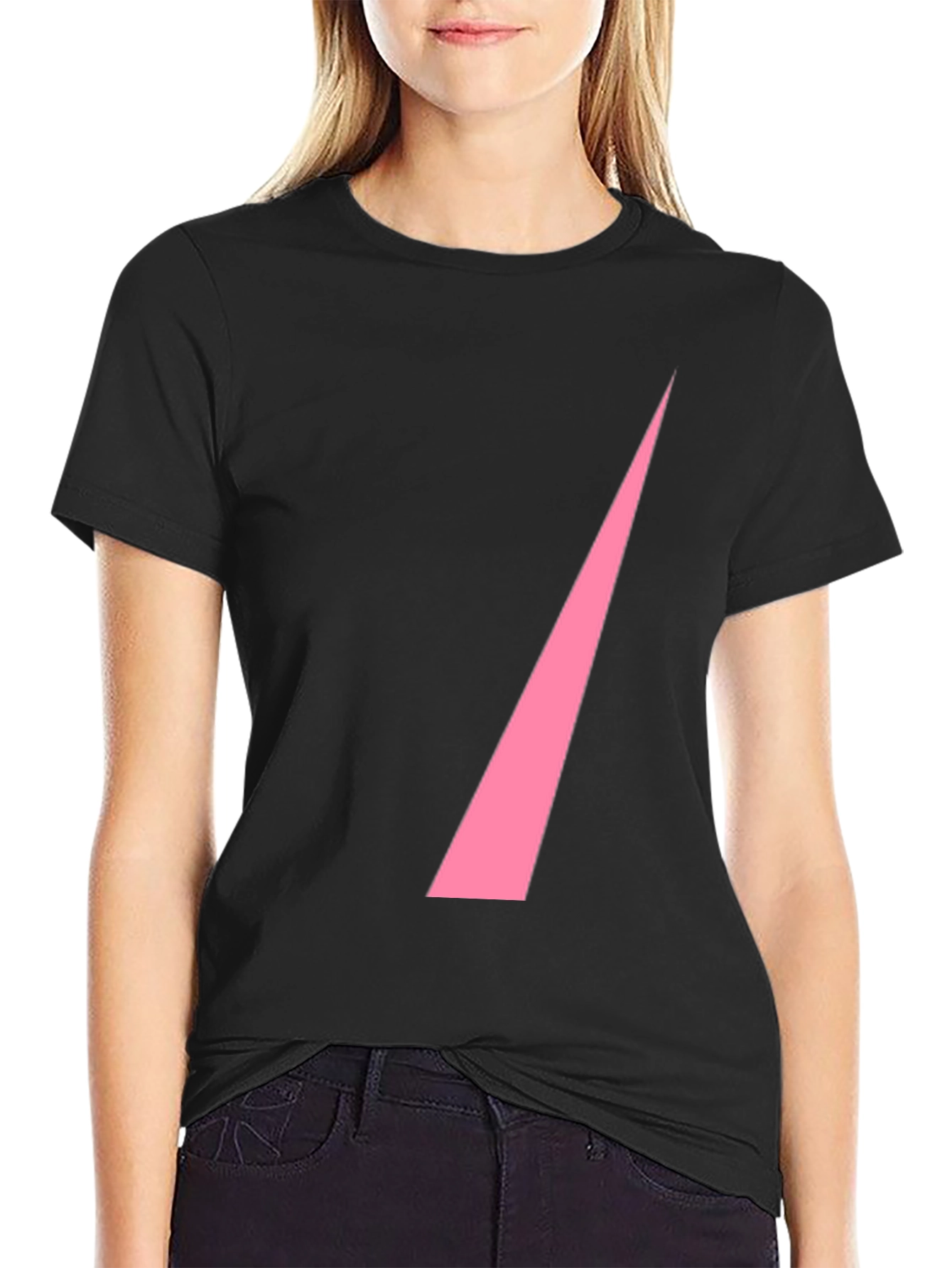 Black Modern Pink Slash Graphic Black T-Shirt view 2