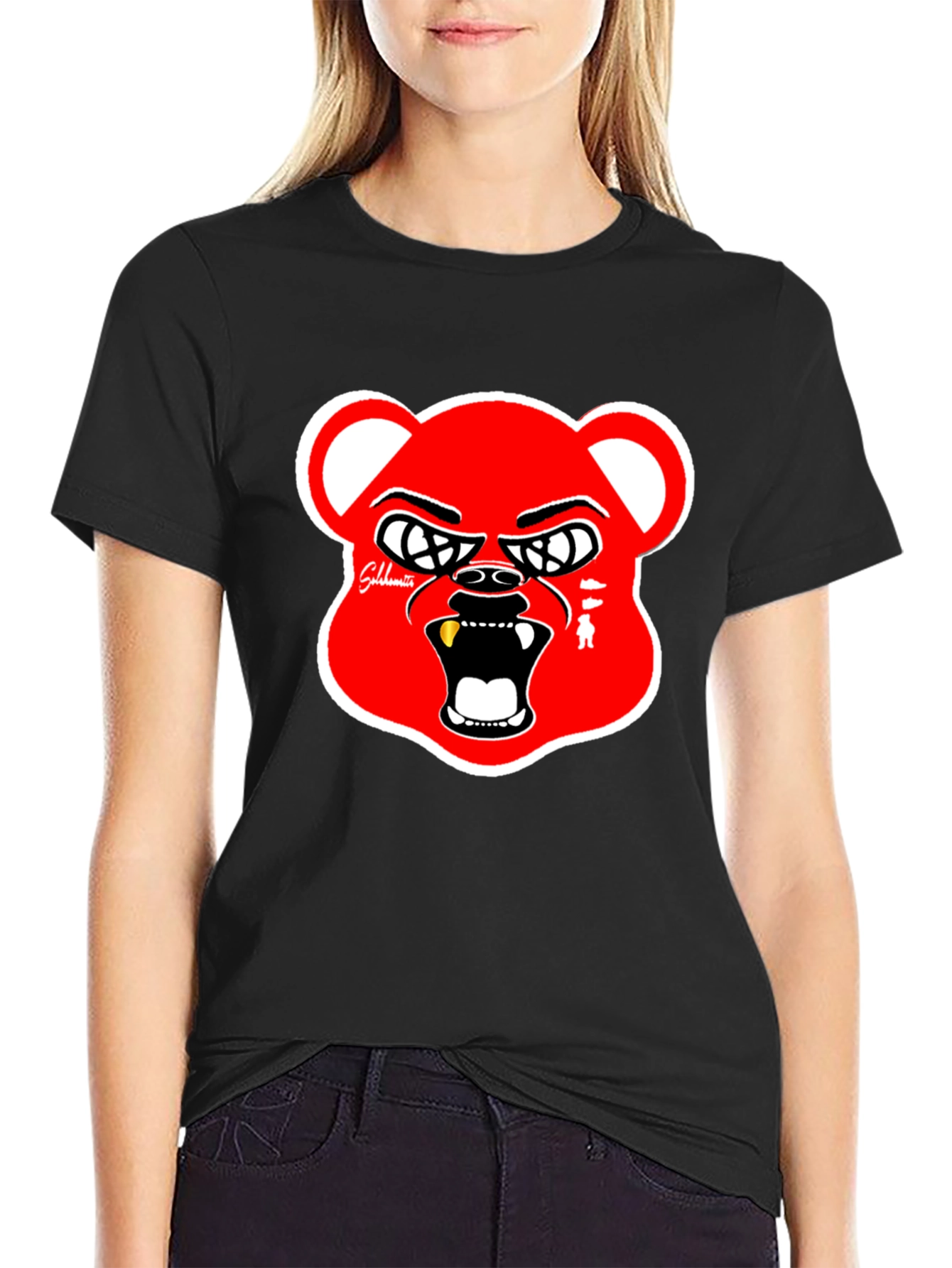 Black Red Bear Graphic Black T-Shirt view 2