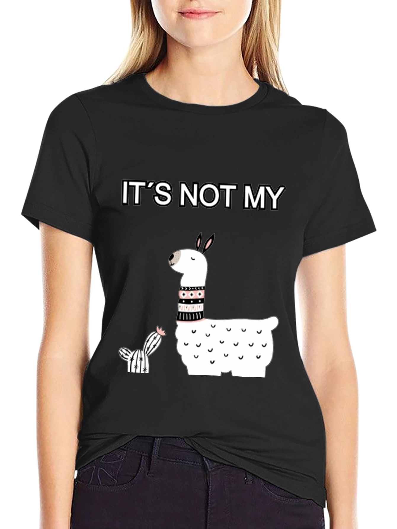 Black It's Not My Cactus Llama T-Shirt view 2