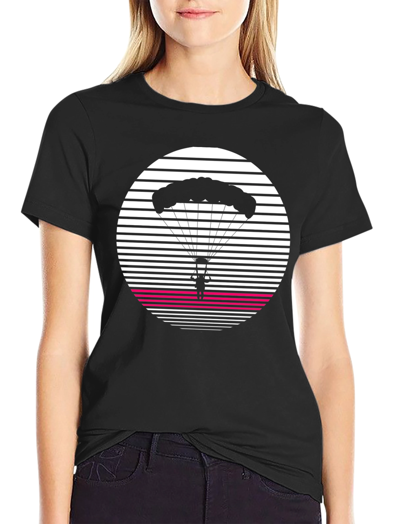 Black Retro Sunset Parachute T-Shirt view 2