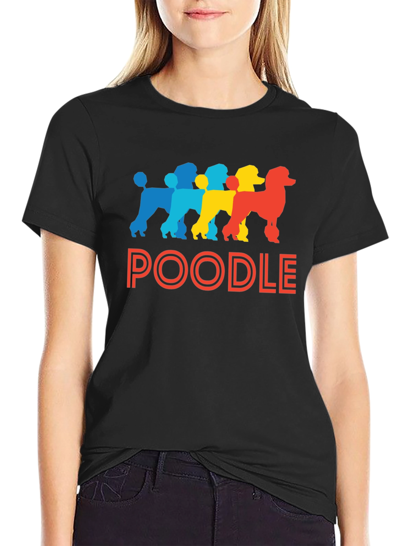 Black Colorful Poodle Silhouette T-Shirt view 2