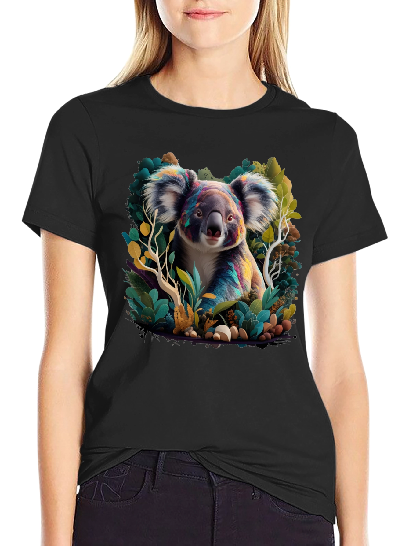 Black Koala Art Graphic Tee - Black view 2