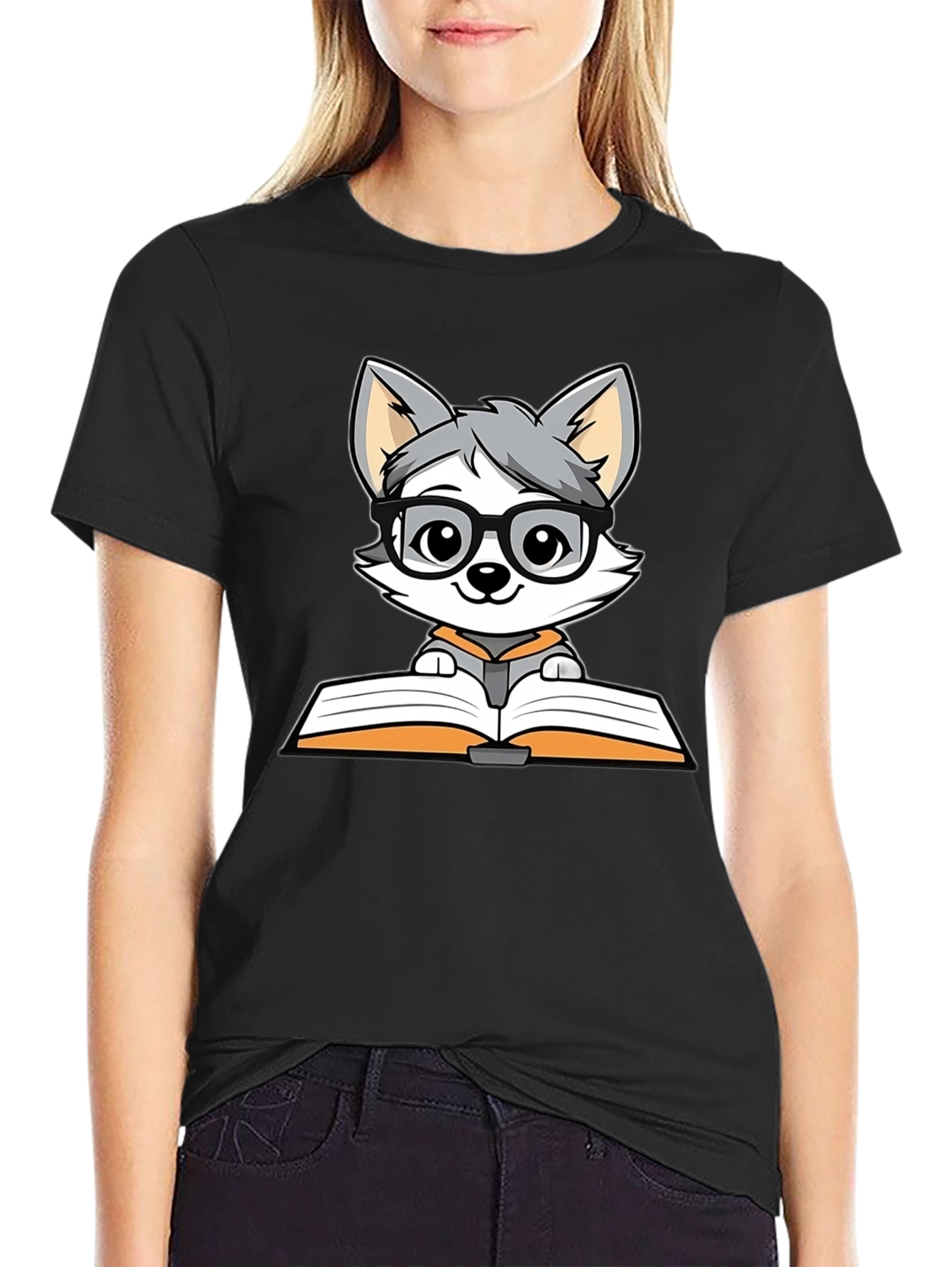 Bookworm Wolf T-Shirt - Cute Cartoon Design - 2