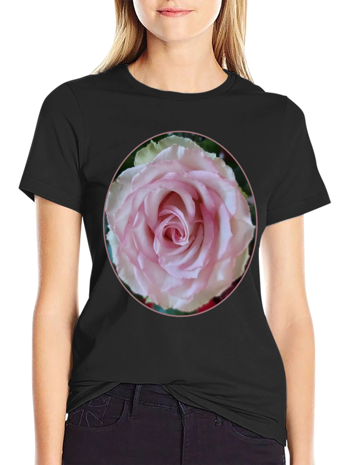 Black Rose Graphic Tee - Black, Stylish Floral Design view 2
