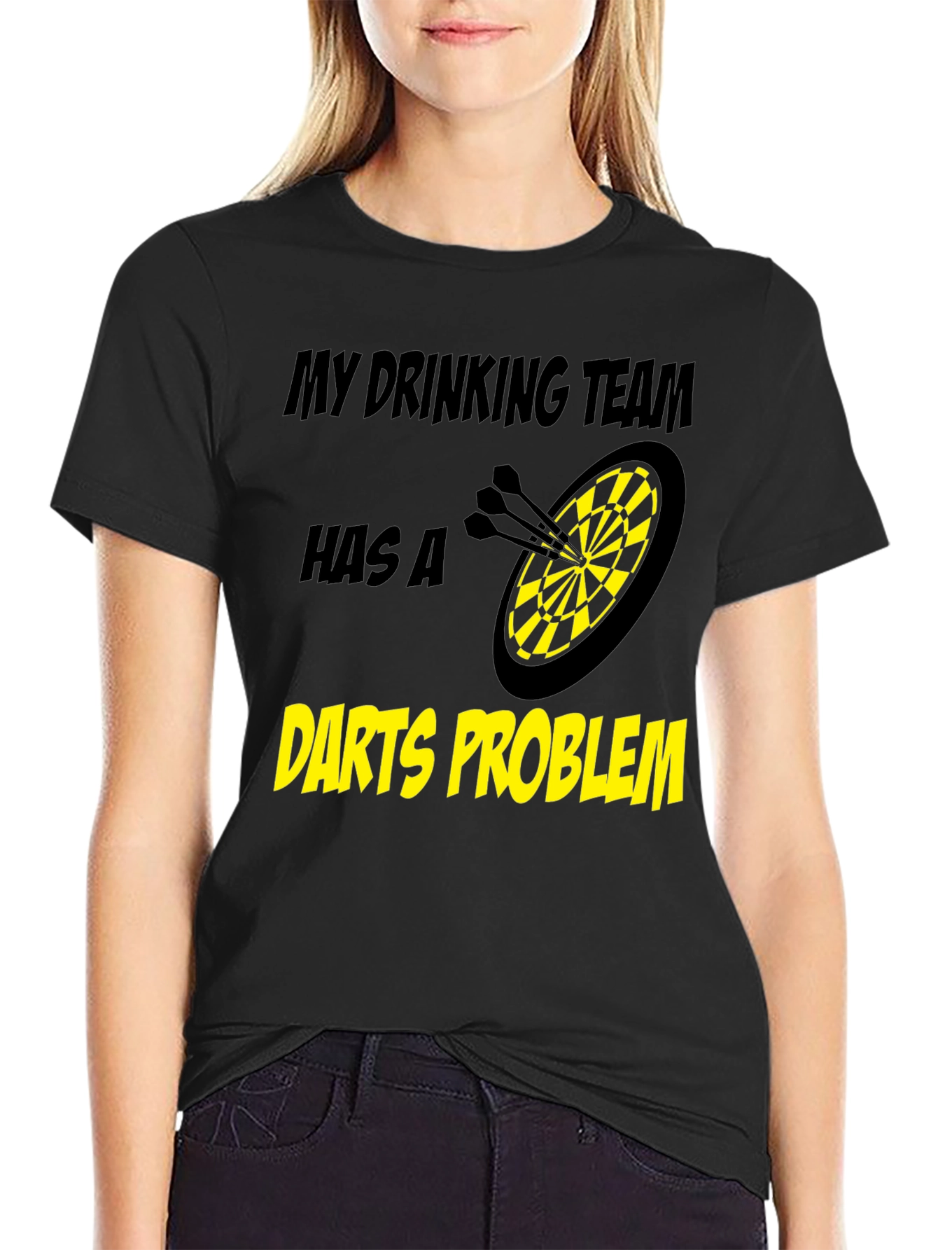 Black Darts Problem Funny Drinking Team Black T-Shirt view 2