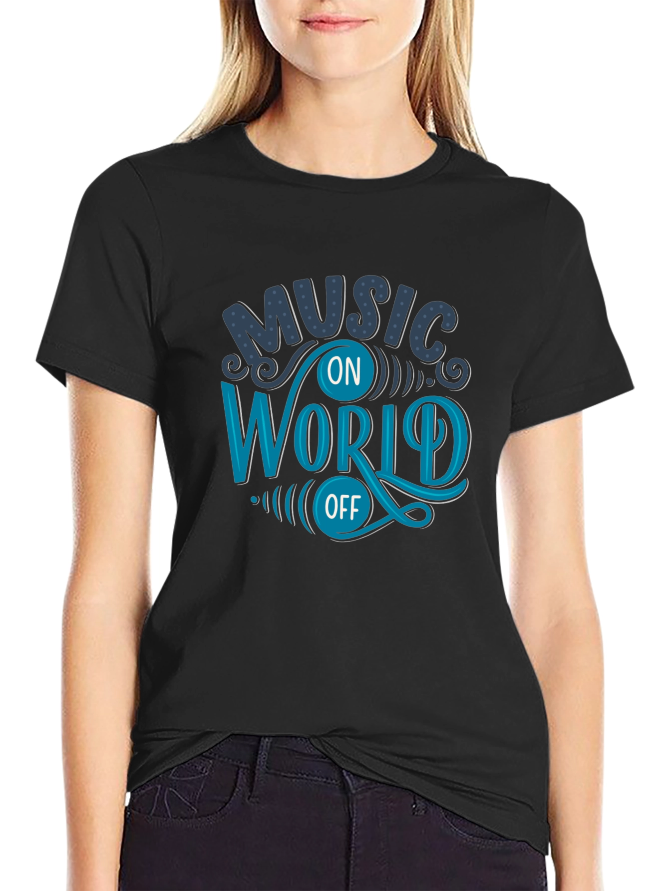 Black Music On World Off Graphic T-Shirt view 2
