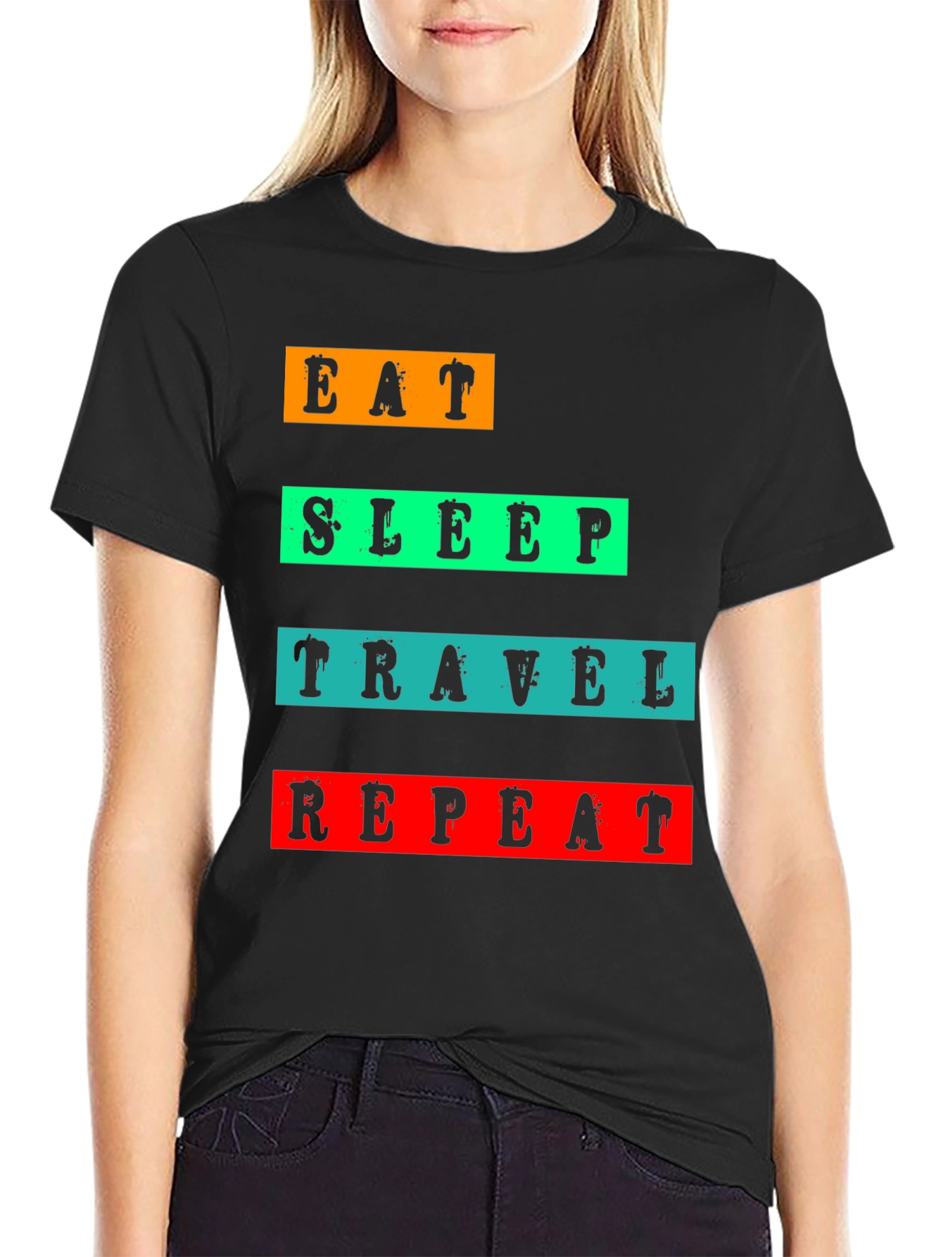 Black Eat Sleep Travel Repeat Graphic Tee view 2