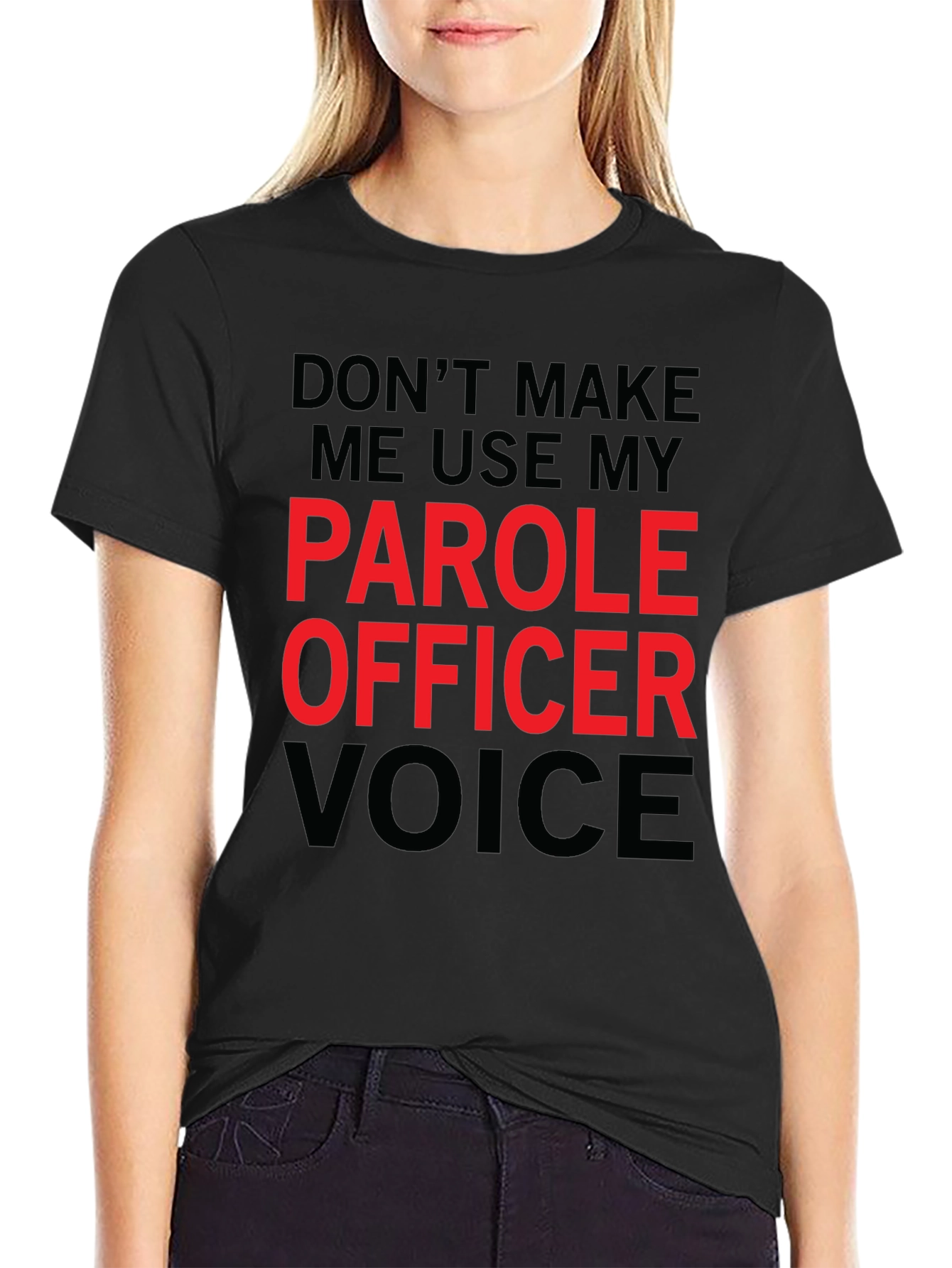 Black Parole Officer Voice Funny T-Shirt view 2