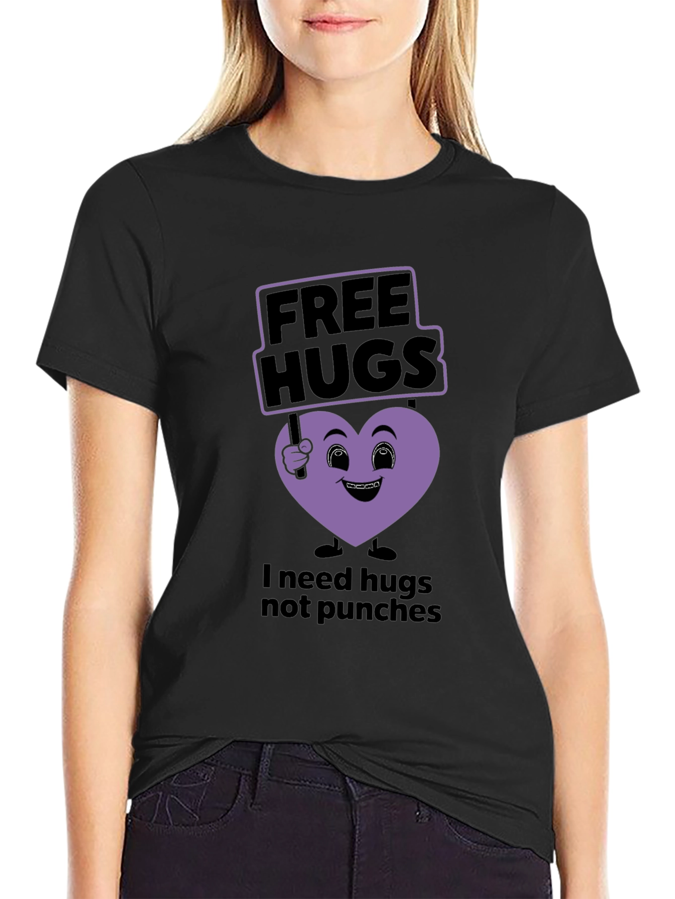 Black Free Hugs T-Shirt - Needs Hugs, Not Punches view 2