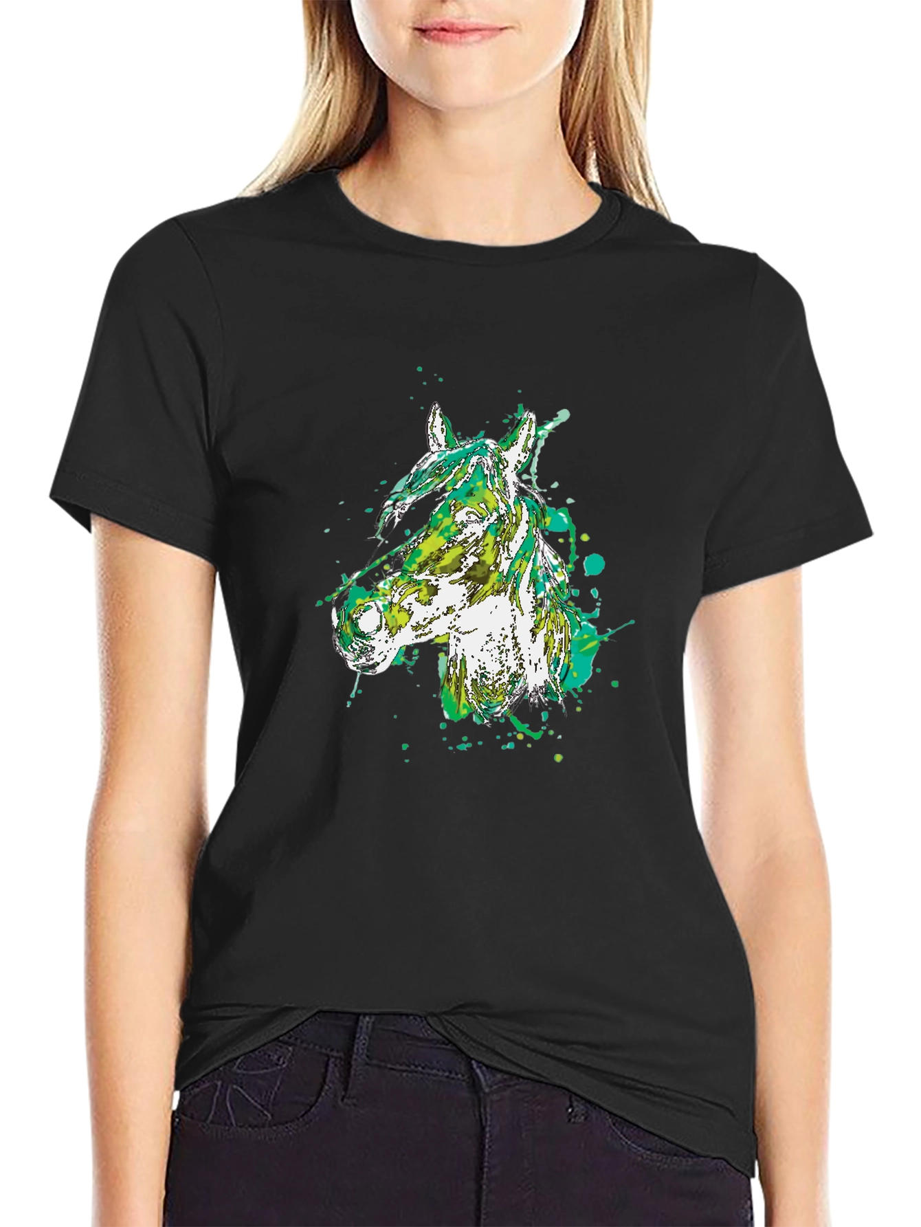 Black Abstract Horse Head Black T-Shirt view 2
