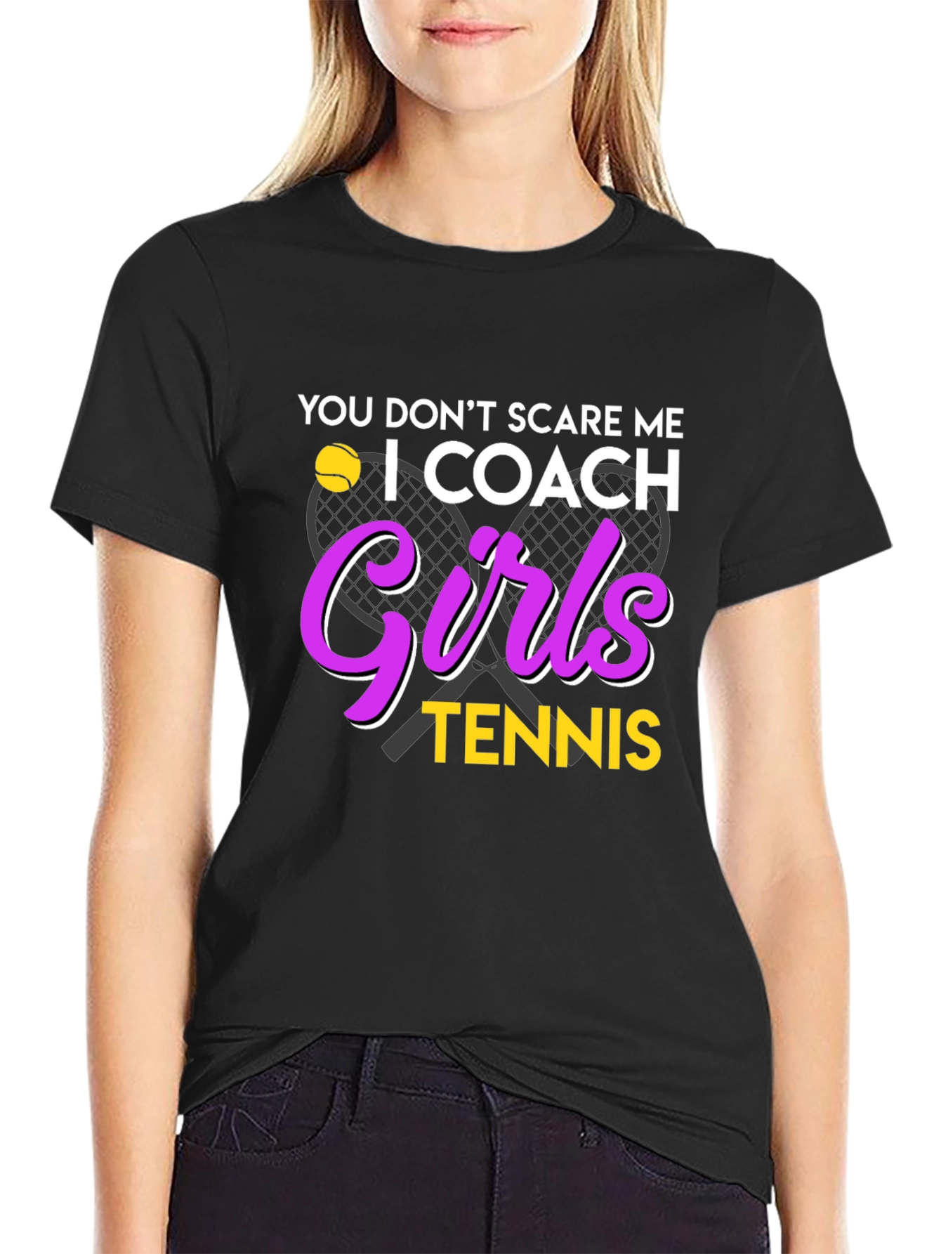 Black Funny Tennis Coach T-Shirt - Girls Tennis Design view 2