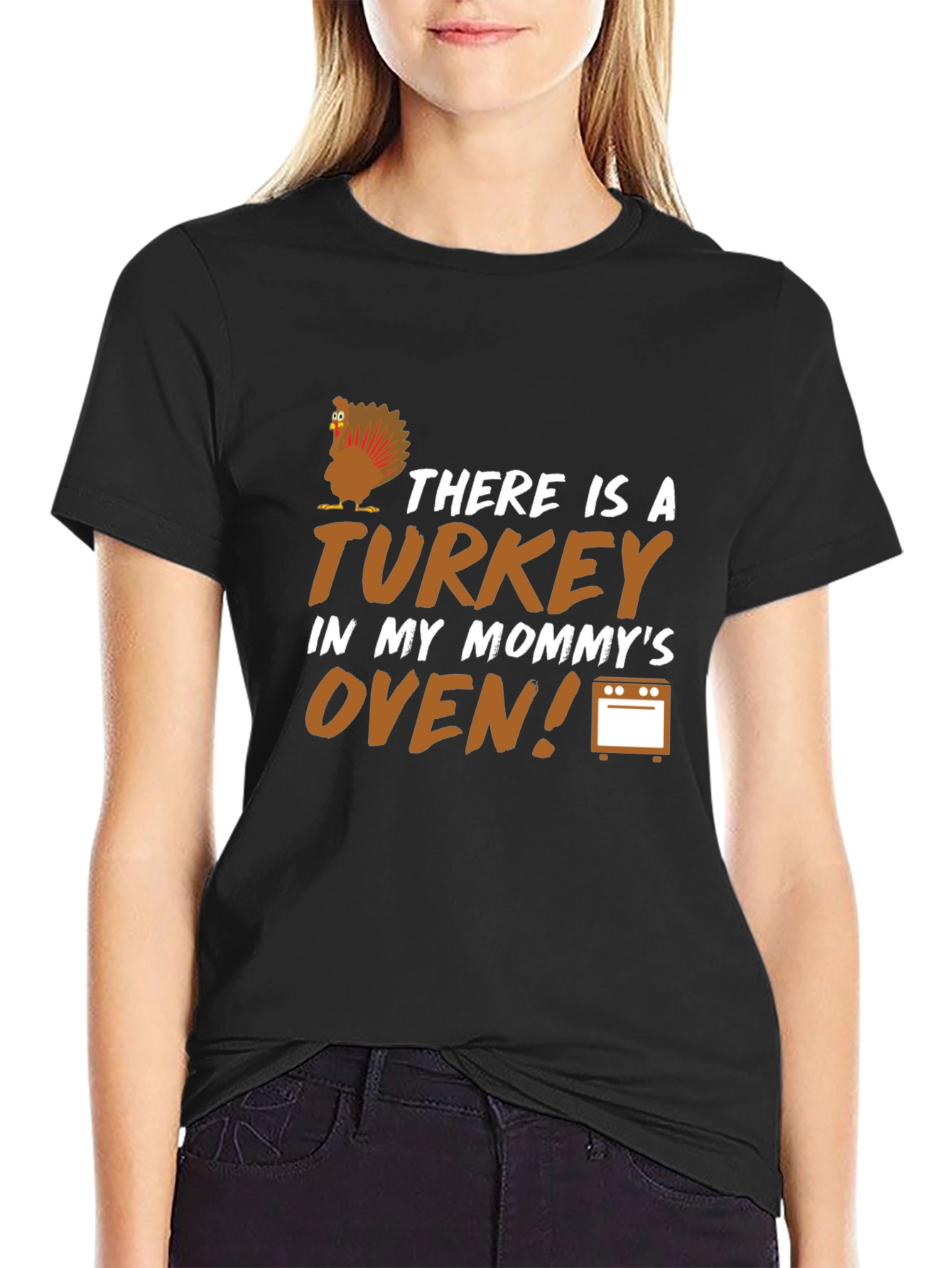 Black There is a Turkey in My Mommy's Oven Pregnancy Announcement T-Shirt view 2
