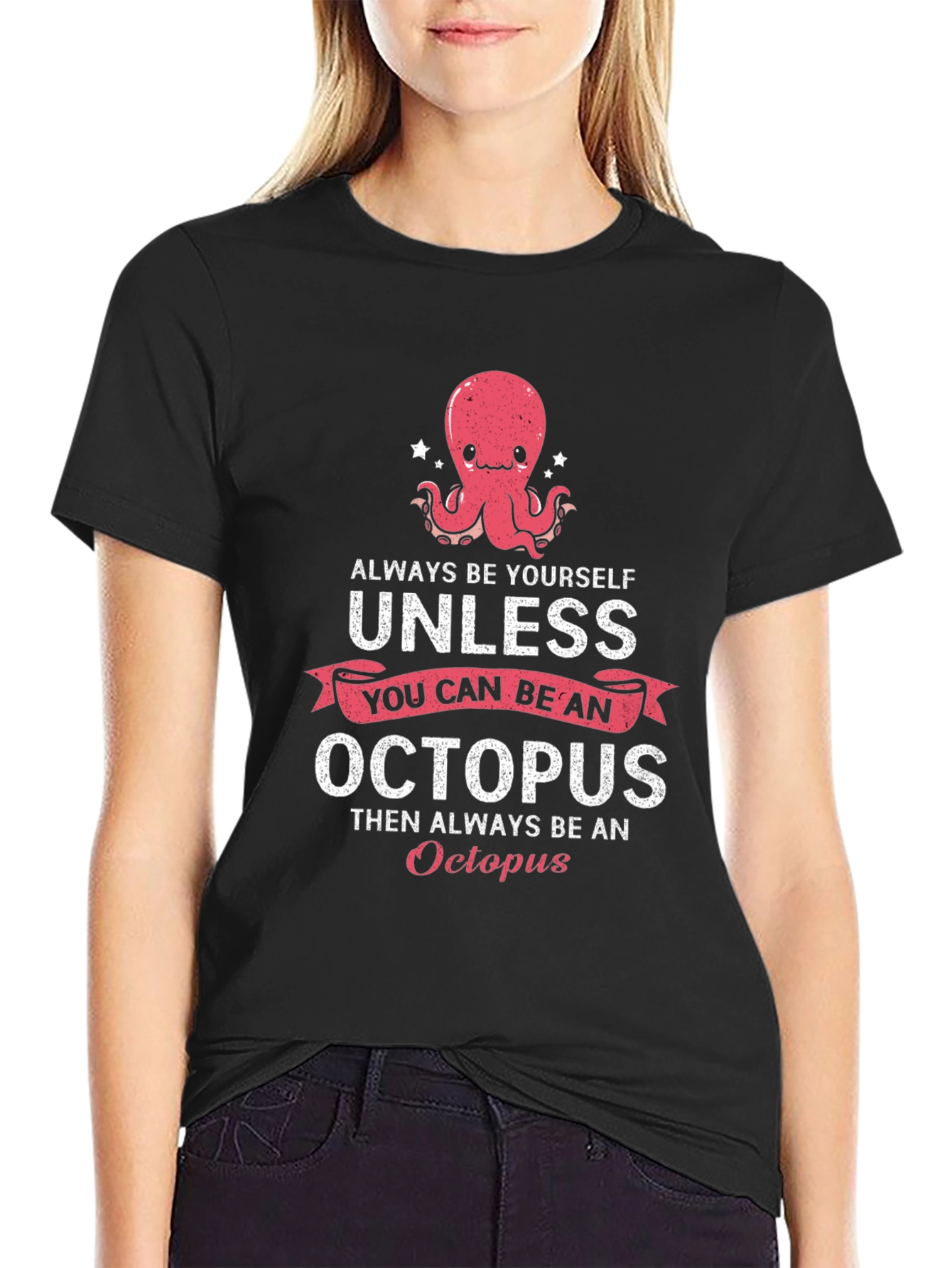 Black Funny Octopus Graphic T-Shirt view 2