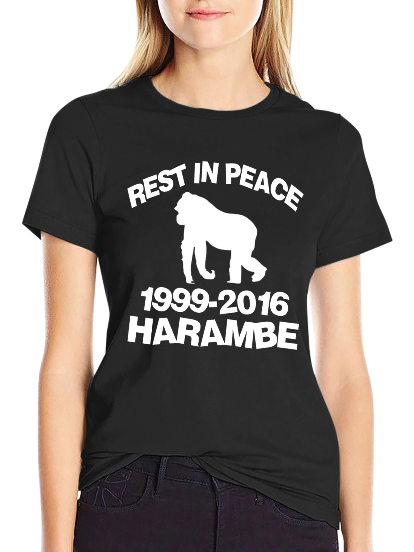 Black Rest In Peace Harambe Memorial T-Shirt view 2