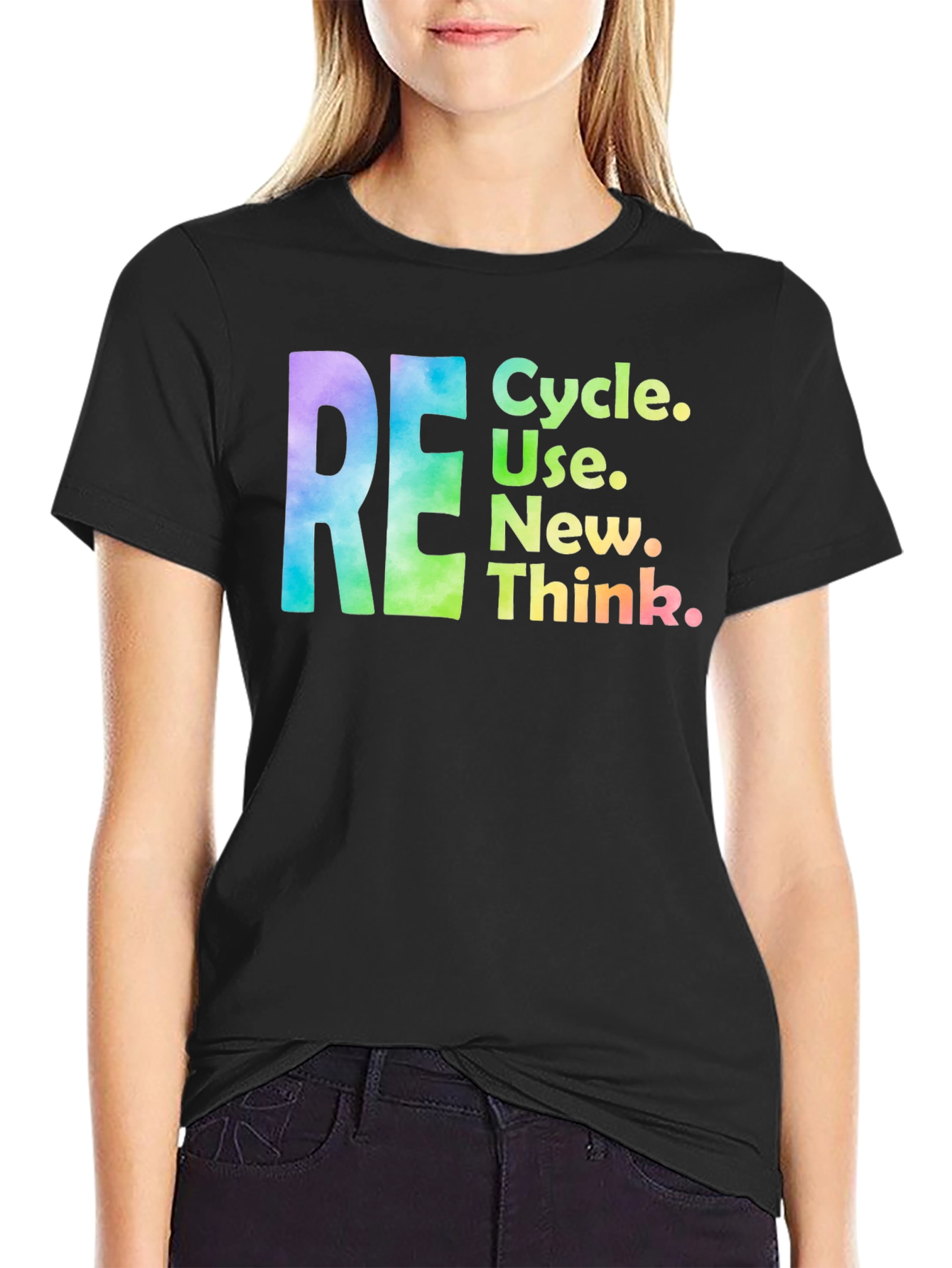 Black RE Cycle Use New Think Graphic Tee view 2