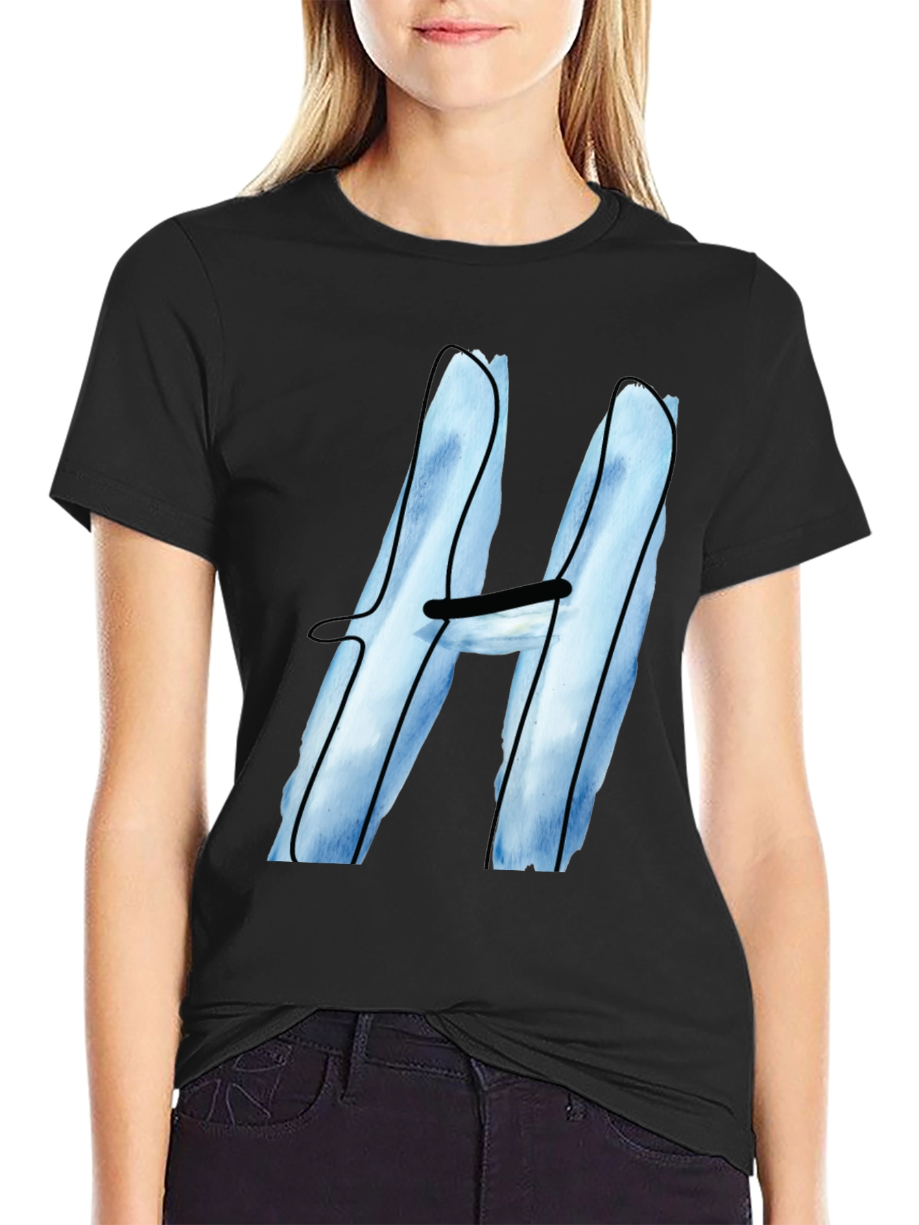 Black Cool Blue H Graphic Tee - Black Cotton Blend view 2