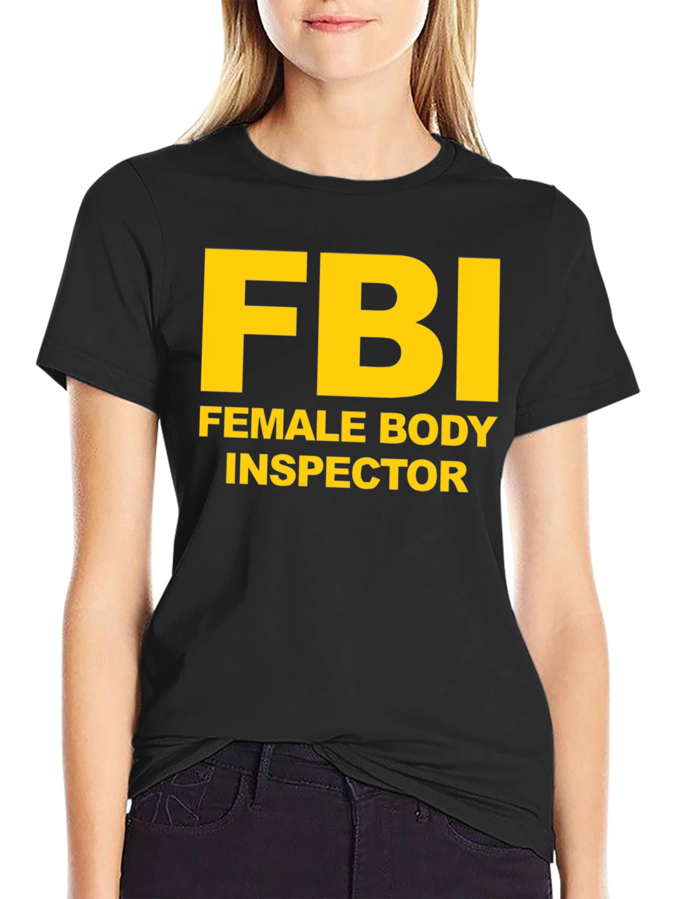 Black FBI Female Body Inspector Novelty T-Shirt view 2