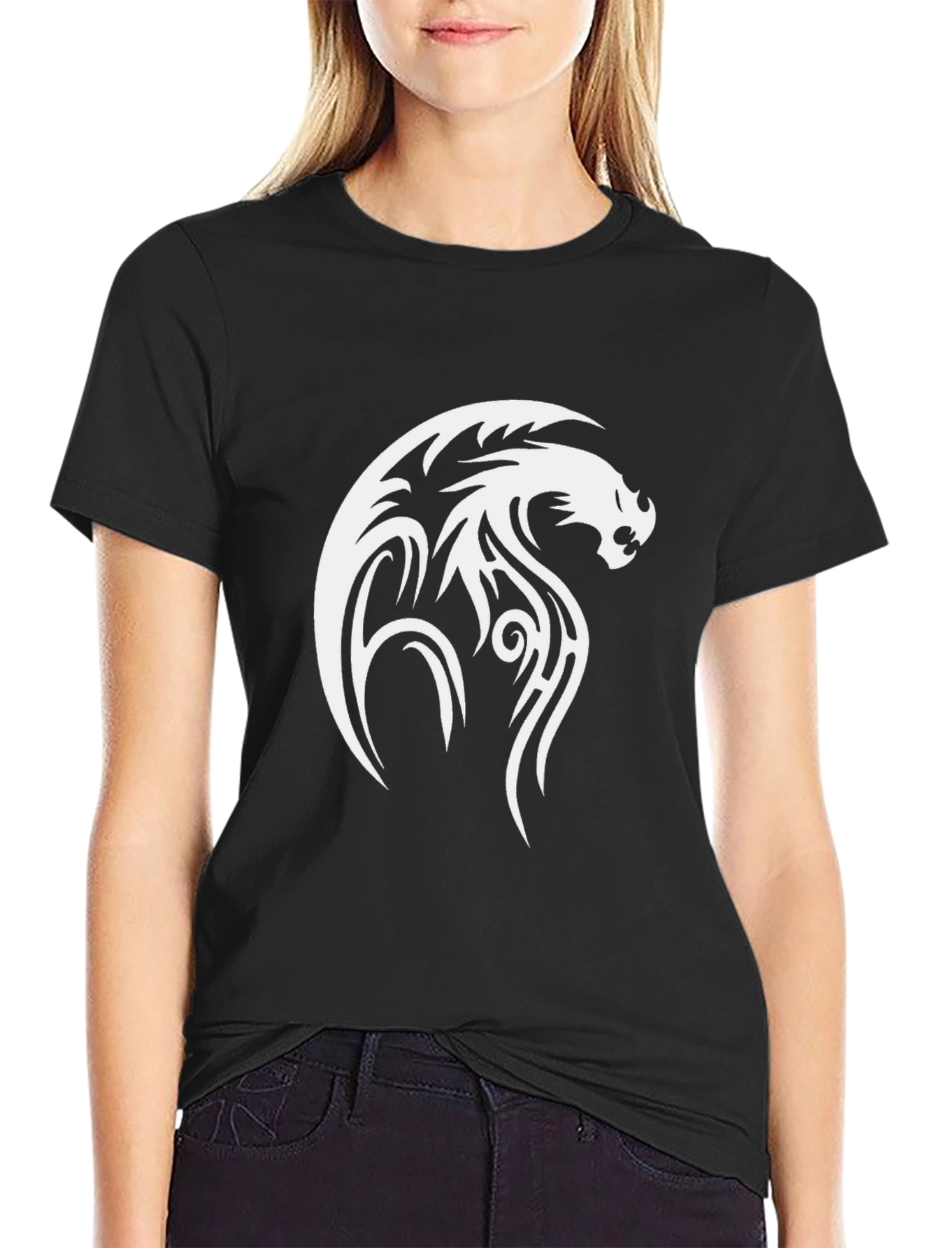Black Tribal Dragon Graphic Tee - Black Cotton Comfort view 2