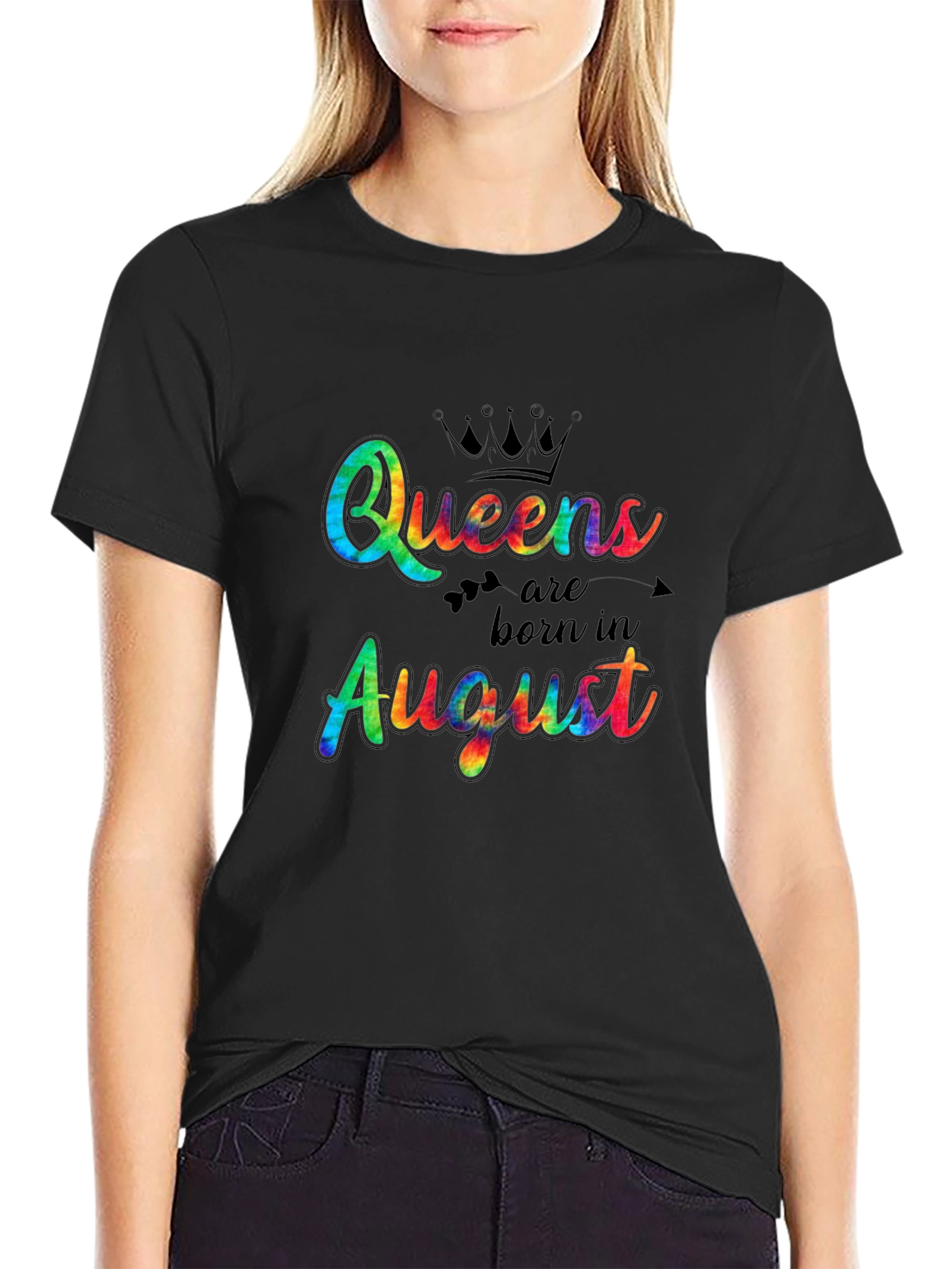 Black Queens Born in August Tie-Dye T-Shirt view 2