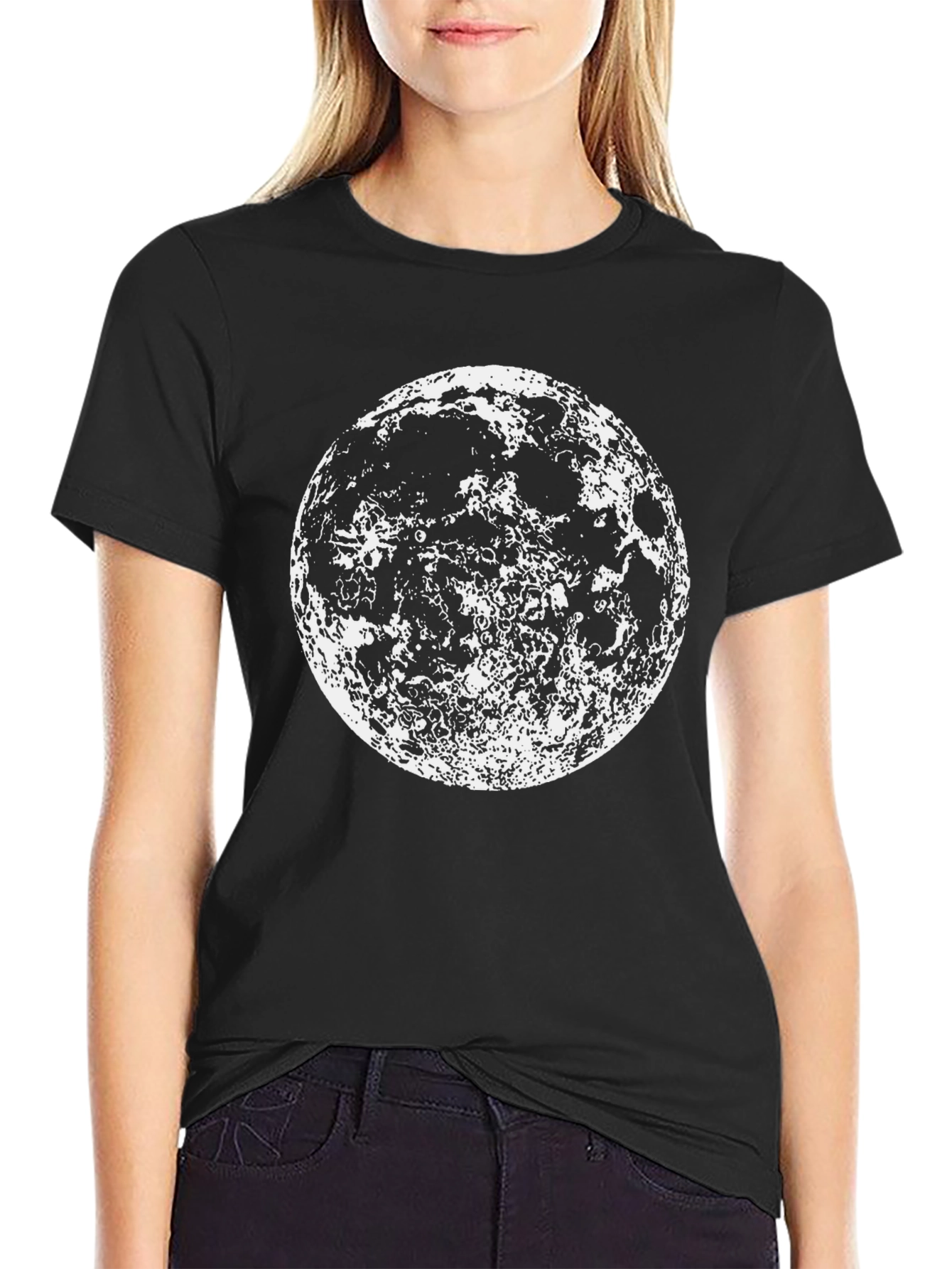 Black Lunar Phase Graphic Tee - Black Cotton Moon Print view 2