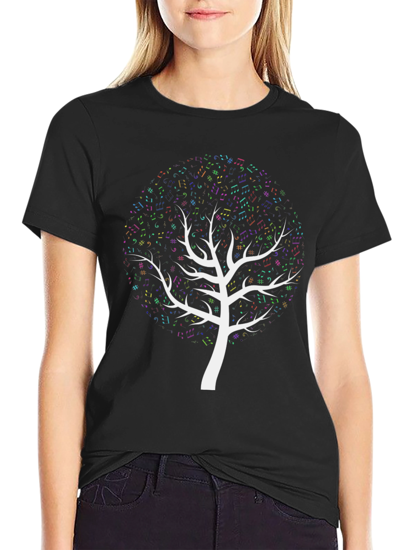 Black Music Notes Tree Graphic T-Shirt view 2