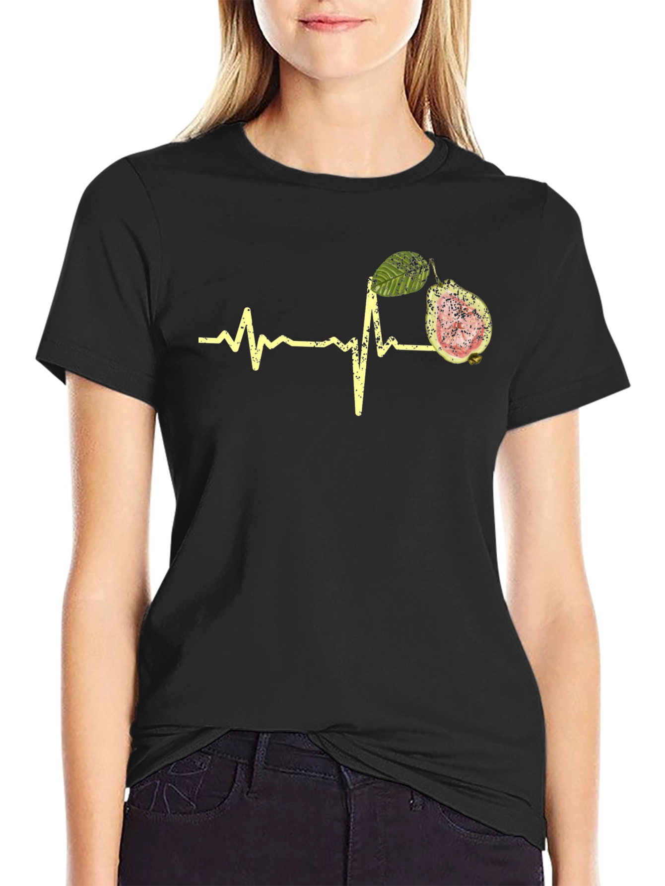 Black Guava Heartbeat Graphic Tee - Fruit Lover Shirt view 2