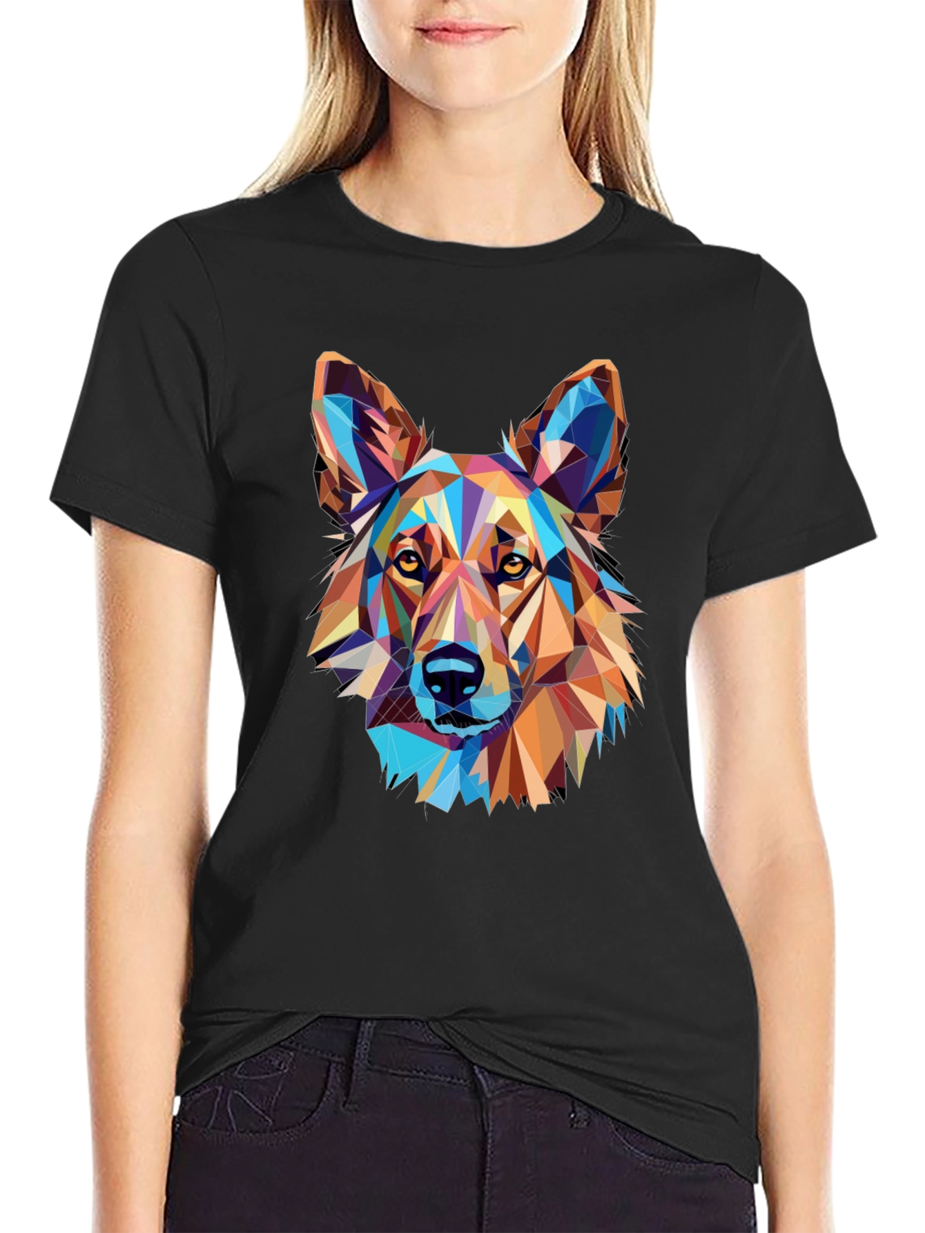Black Geometric Dog Graphic Black T-Shirt view 2