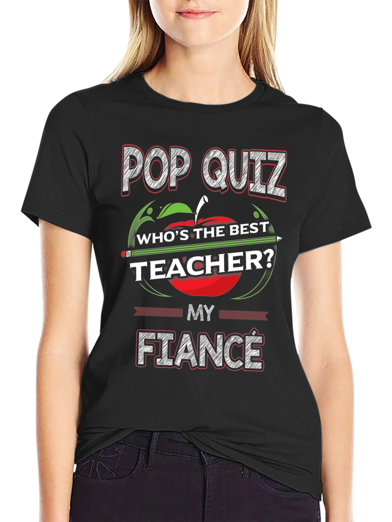 Black Pop Quiz My Fiance Teacher T-Shirt view 2