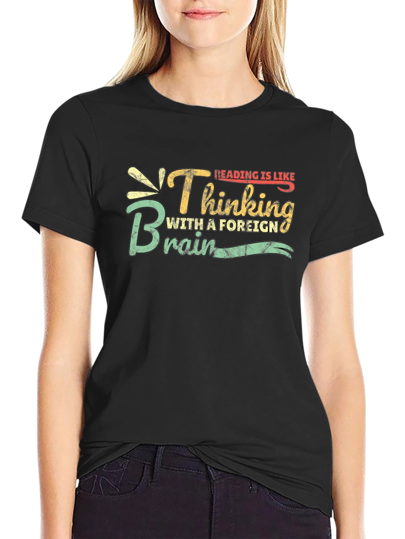 Black Reading is Like Thinking with a Foreign Brain T-Shirt view 2