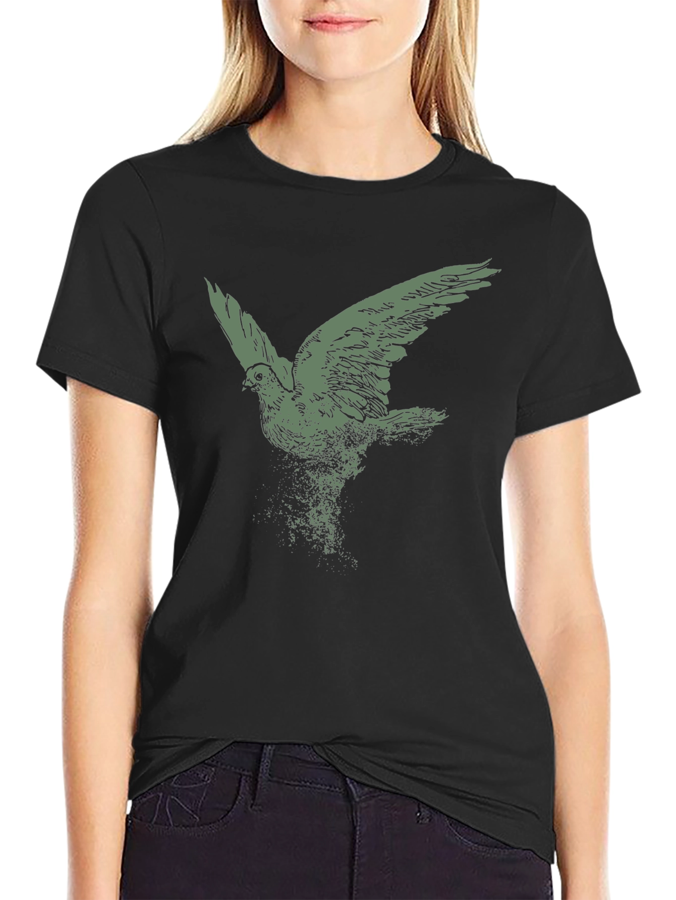 Black Men's Black T-Shirt with Flying Bird Graphic view 2